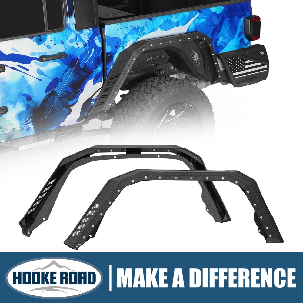 Hooke Road Pair Rear Fender Flares Wheel Armor Fit 2020-2026 Jeep Gladiator JT