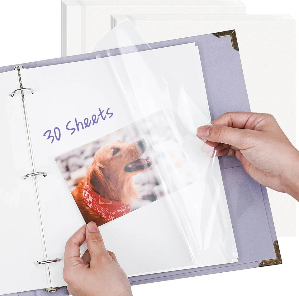 Photo Album Refill Pages for 3 Ring Binder, 60 Pages 9 x 11 Inch Self Adhesive