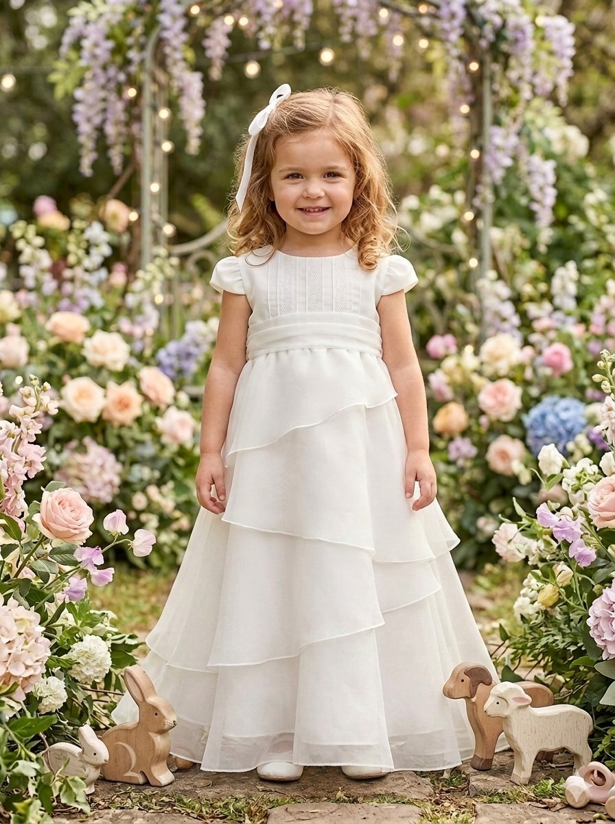 Elegant Light Ivory Dress Special Occasion Puff Sleeves size 12-18 month