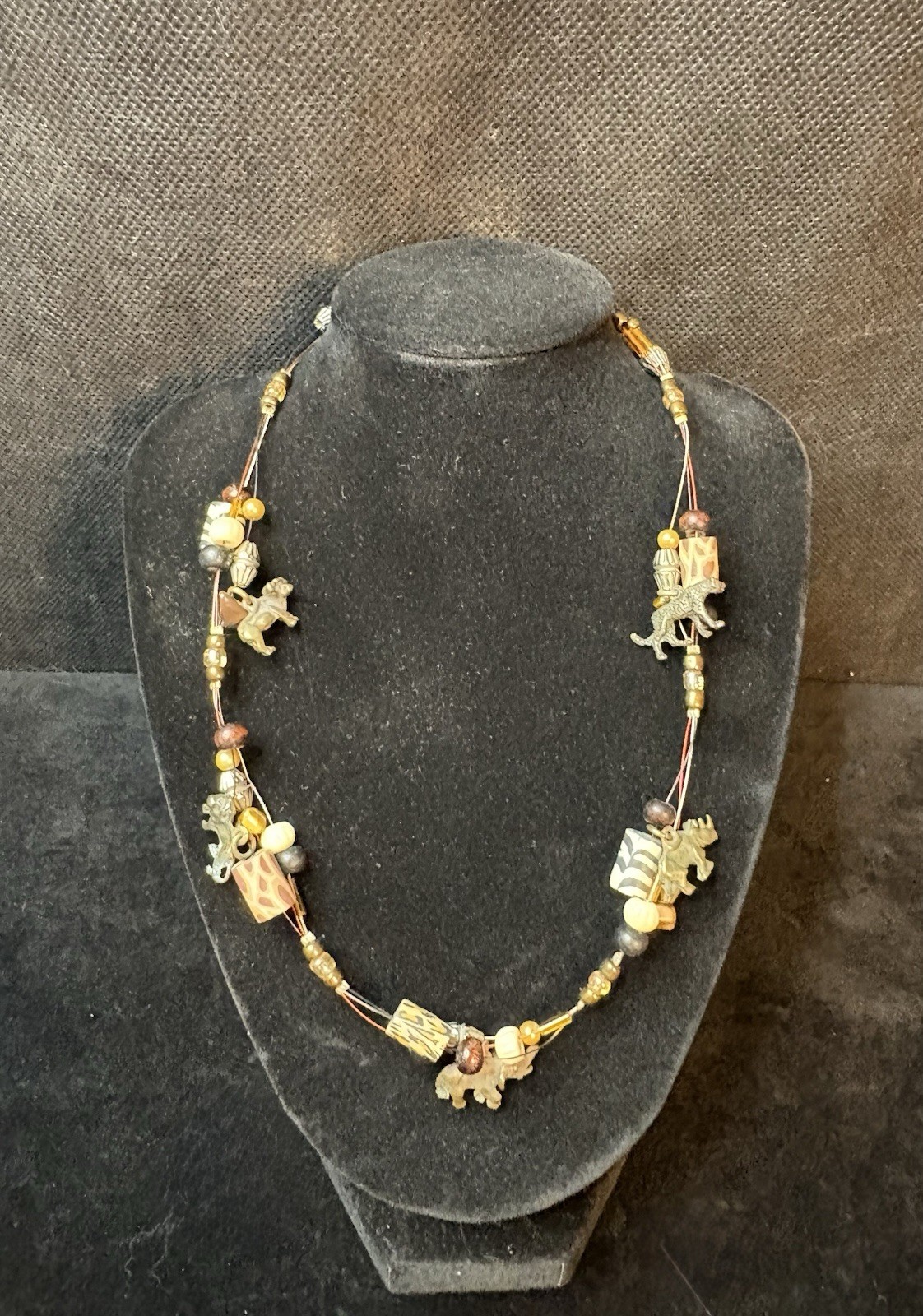 Vintage-Umtha- Metal Charms-Wild Game Theme- Multi Strand Necklace Vintage-Umtha- Metal Charms-Wild Game Theme- Multi Strand Necklace