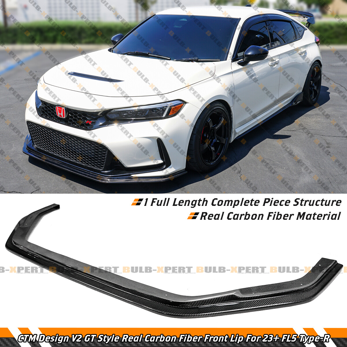 For 2023-26 Honda Civic Type-R FL5 CTM V2 Carbon Fiber Front Bumper Lip Splitter