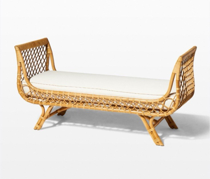 Vintage Mid Century Wicker Bamboo French Tattan Lounge Bench Vintage Mid Century Wicker Bamboo French Tattan Lounge Bench
