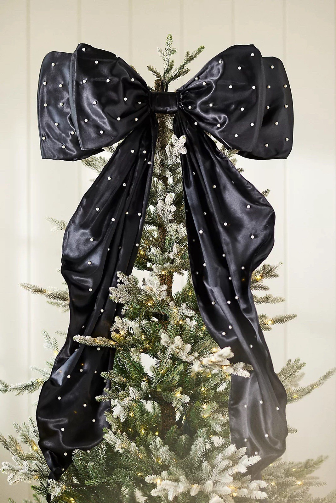 Anthropologie Large Bow Tree Topper Black Pearl Satin Romantic Ribbon New In Box