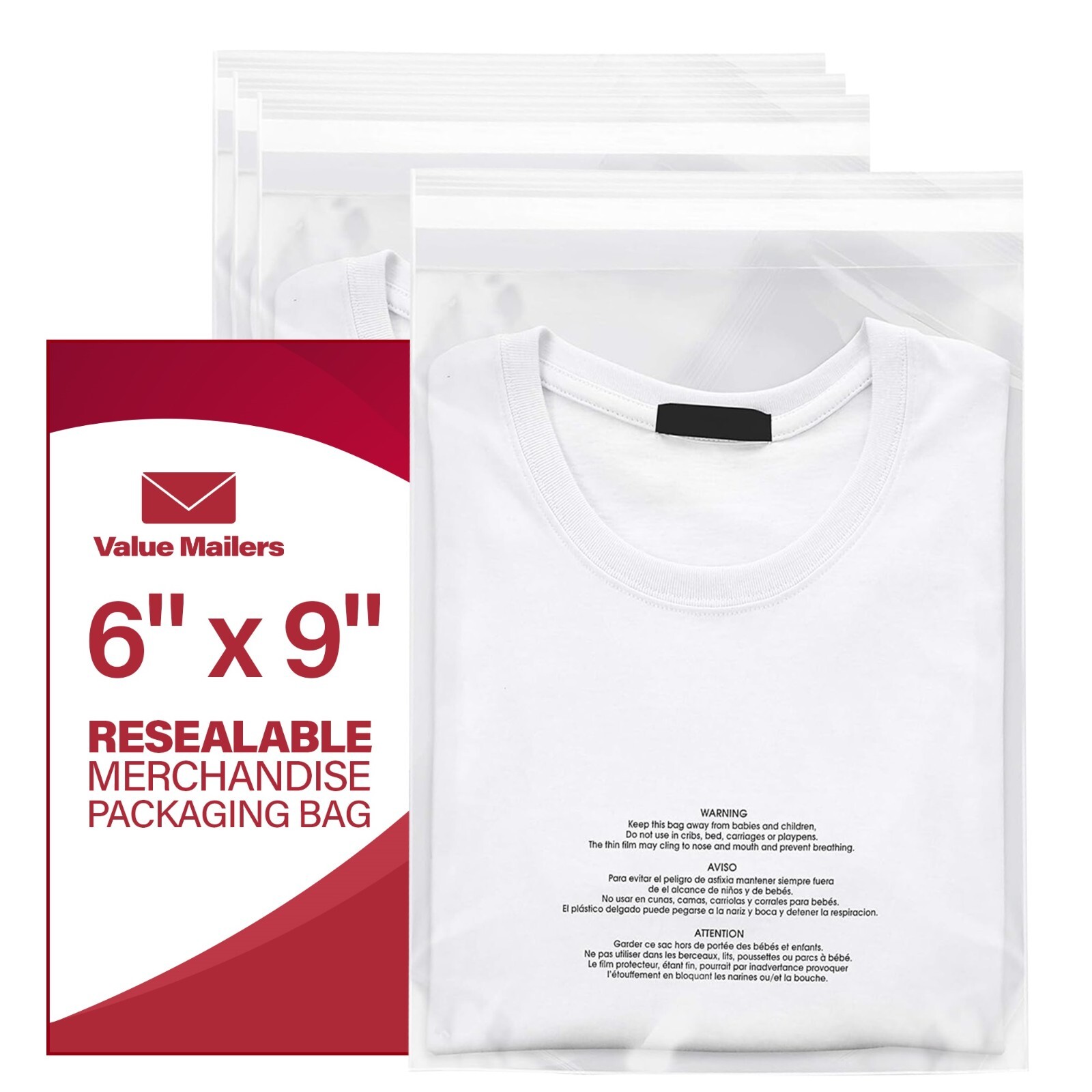 Poly Bags Resealable Suffocation Warning Clear Merchandise 1.5 mil Shirt Apparel