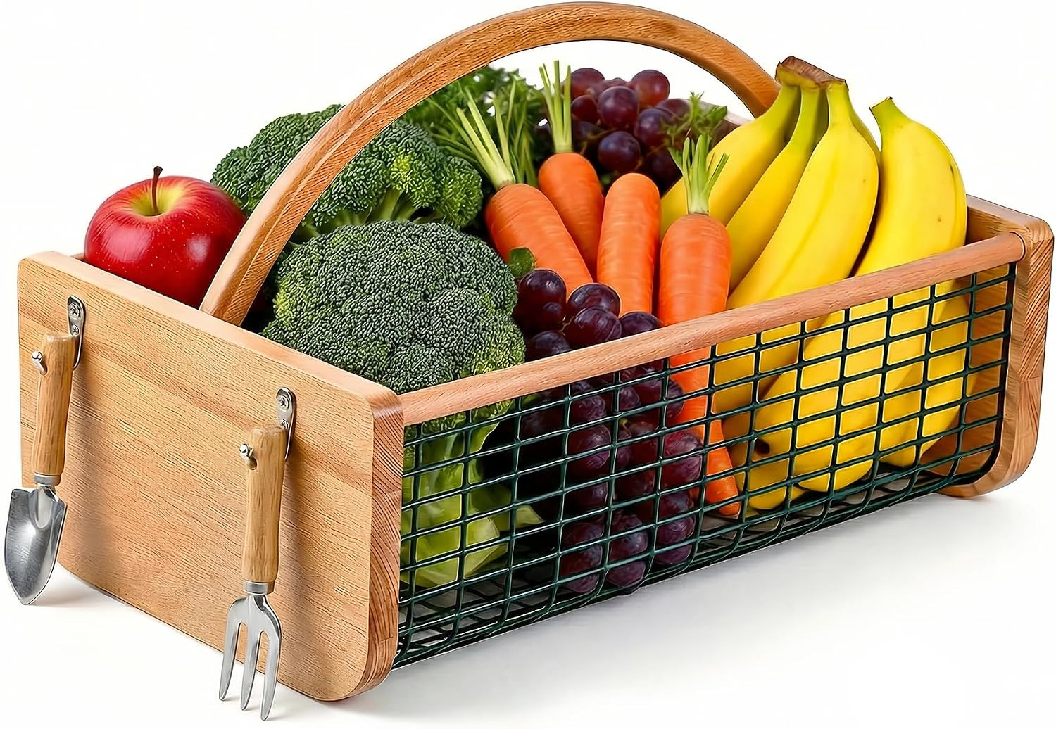 Garden Hod Harvest Basket - Durable Wooden Harvesting Basket with Metal Mesh for