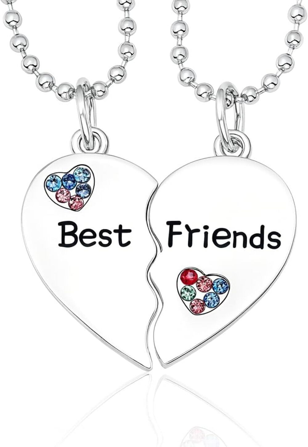 SUPAC Best Friends Split Heart Necklace Set - 2 Piece, Silver