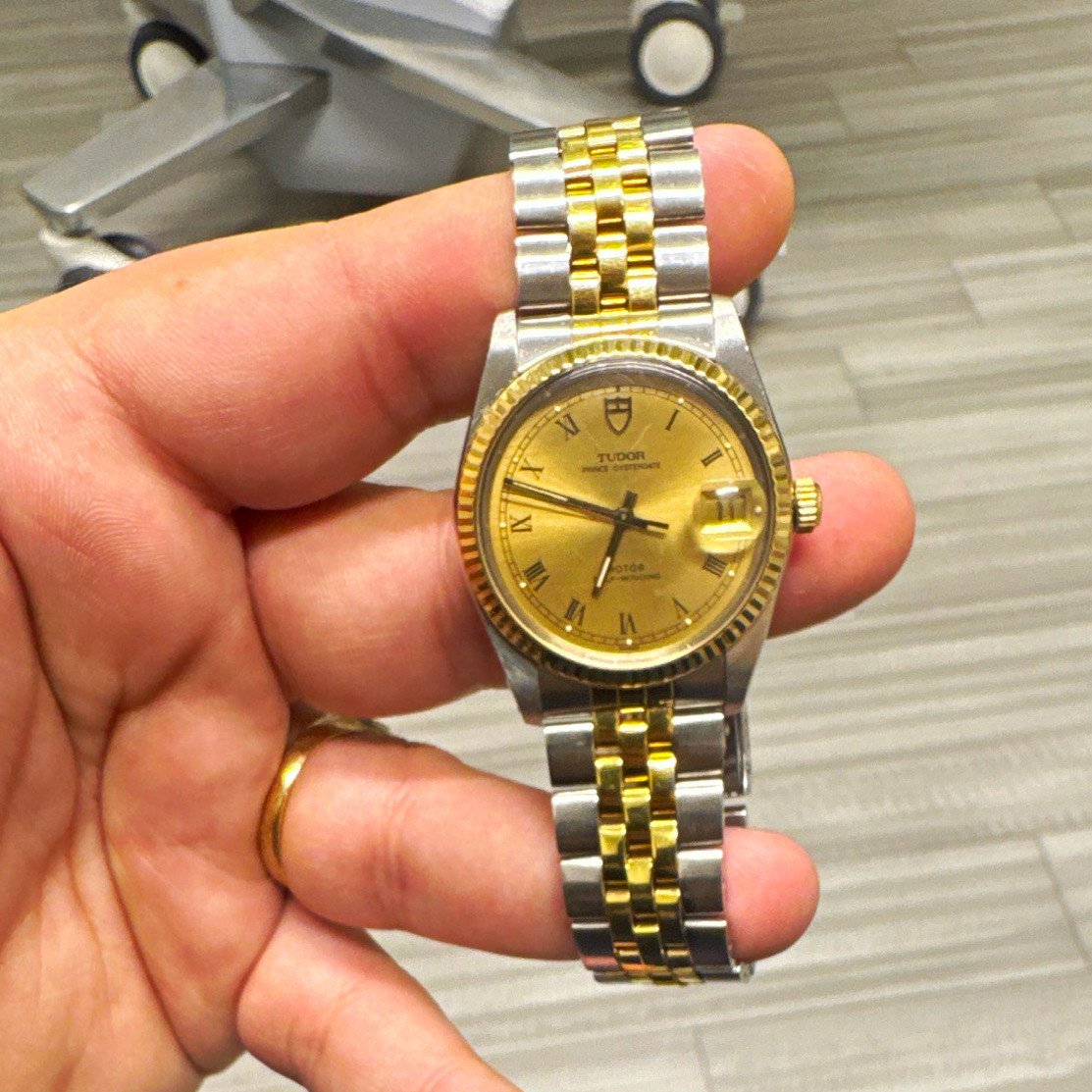 TUDOR Prince Oysterdate  74033 Two-Tone Auto Date Gold Dial Roman Fluted Bezel