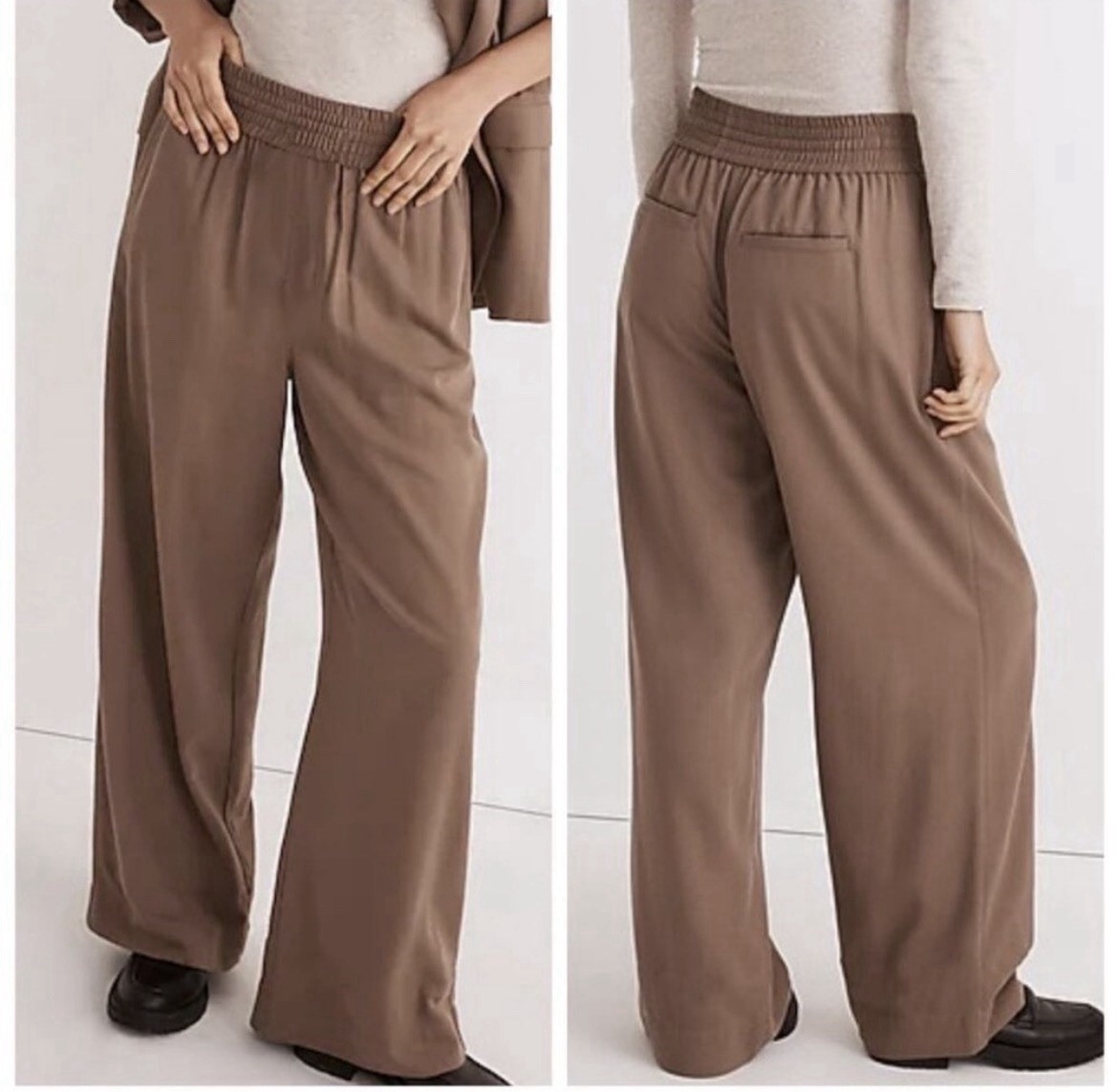 Madewell Size L Drapeweave Carly Wide Leg Pull On Pants Castle Rock Light Brown