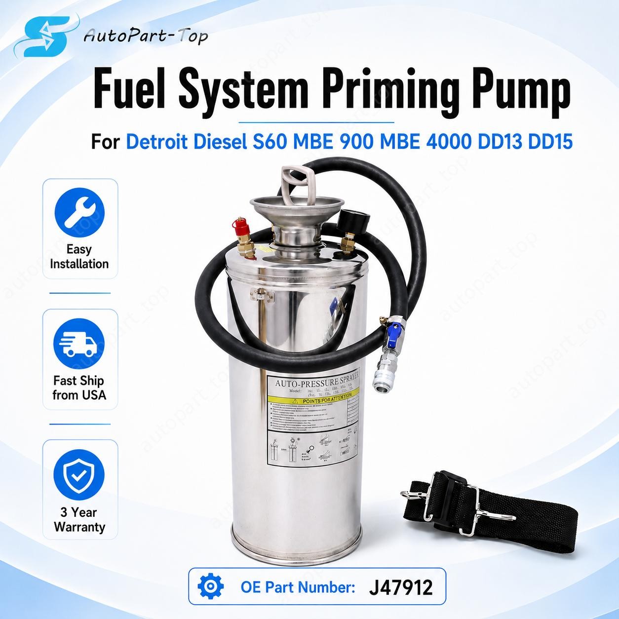 J-47912 Fuel System Priming Pump Fits Detroit Diesel S60 MBE 900 4000 DD13 15
