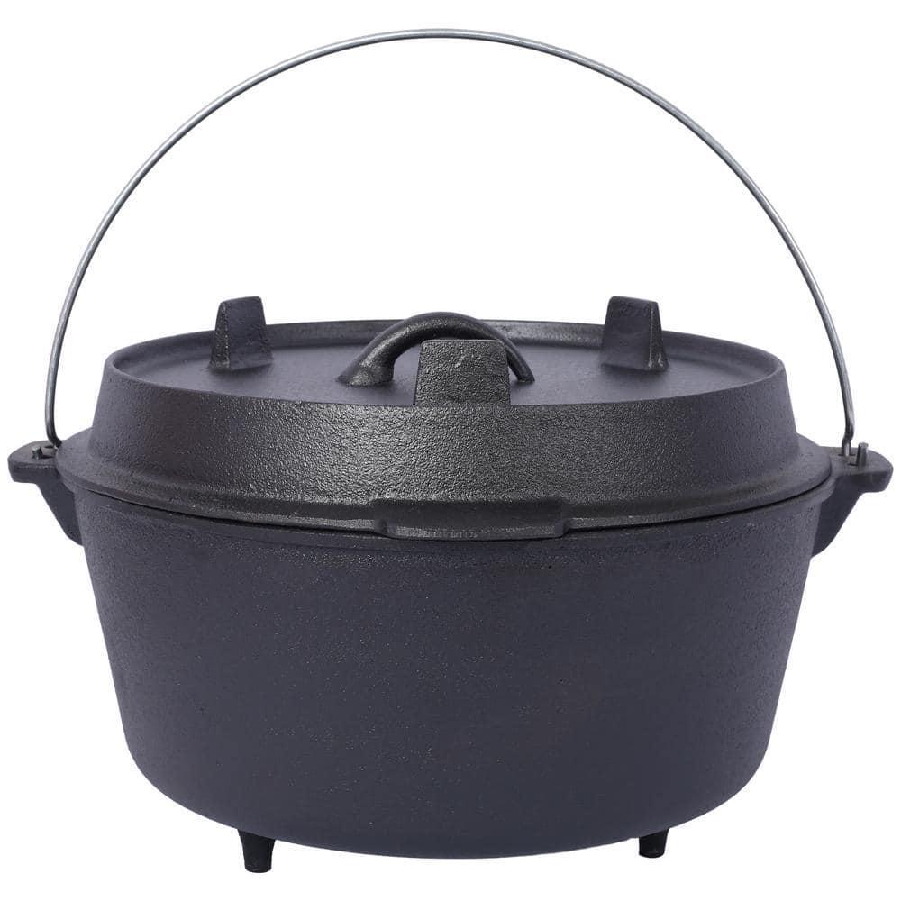 Tileon Dutch Oven 8 qt Cast Iron Black Pre-Seasoned Lid Fireplace BBQ Camp Bake