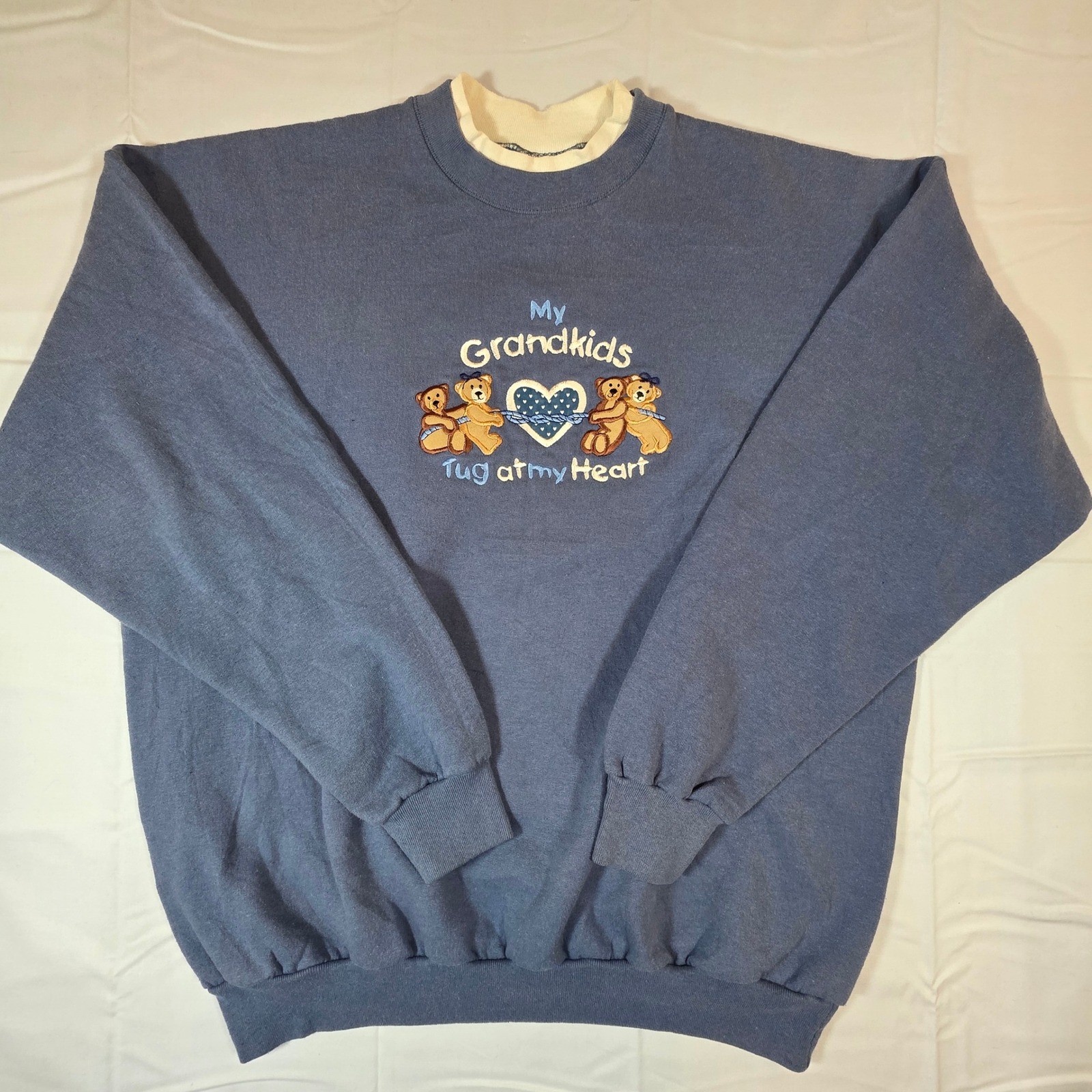 Vintage 90s M&E Sportswear Grandkids Teddy Bear Sweatshirt Blue Large