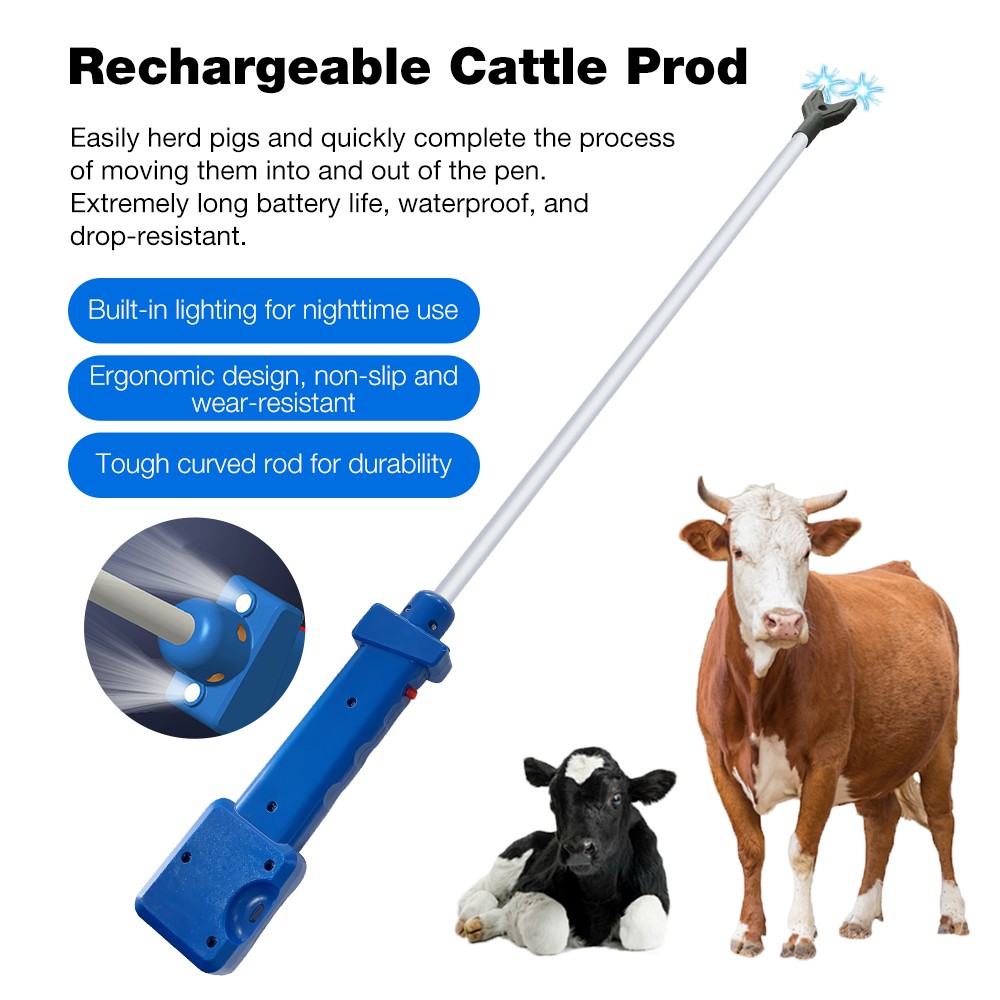 Rechargeable 10000V Cattle Prodder Handheld Electric Shock Livestock Prod +Light