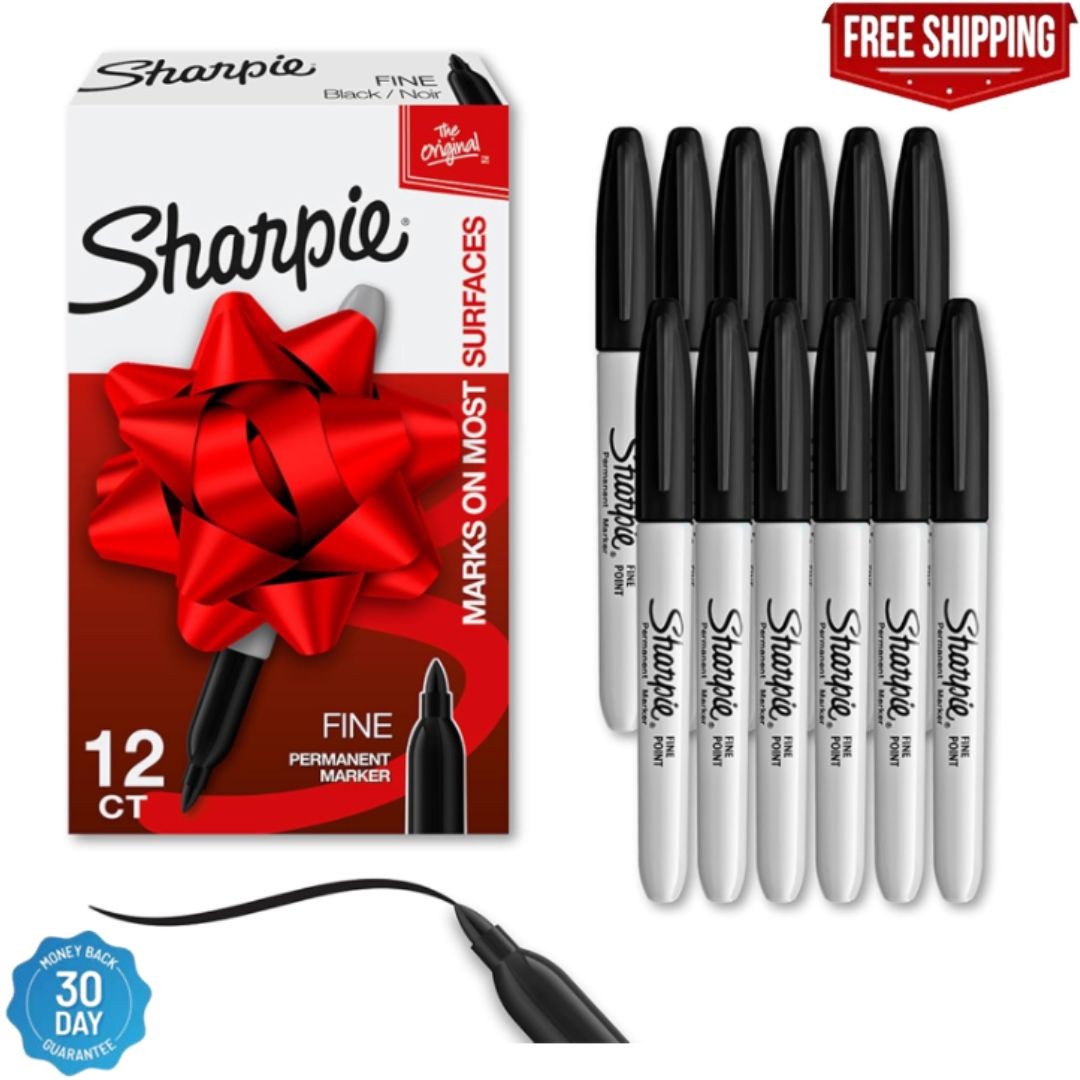 12 Sharpie Markers Fine Point Tip Black Permanent 30001 Sharpies Pens 12-Count
