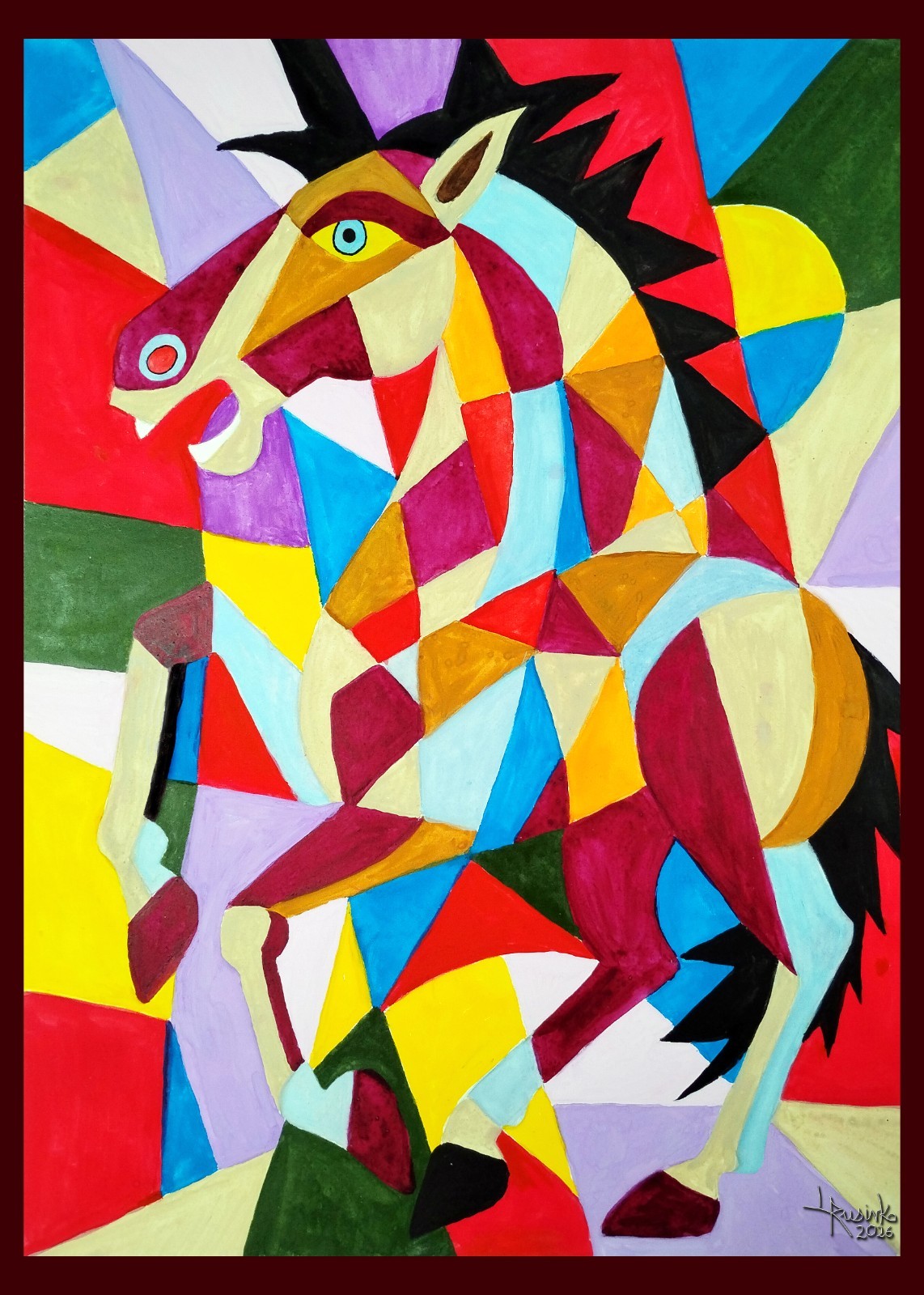 Impressionistic Wild Horse-Original Gouache Painting. Matted Only. (not framed)