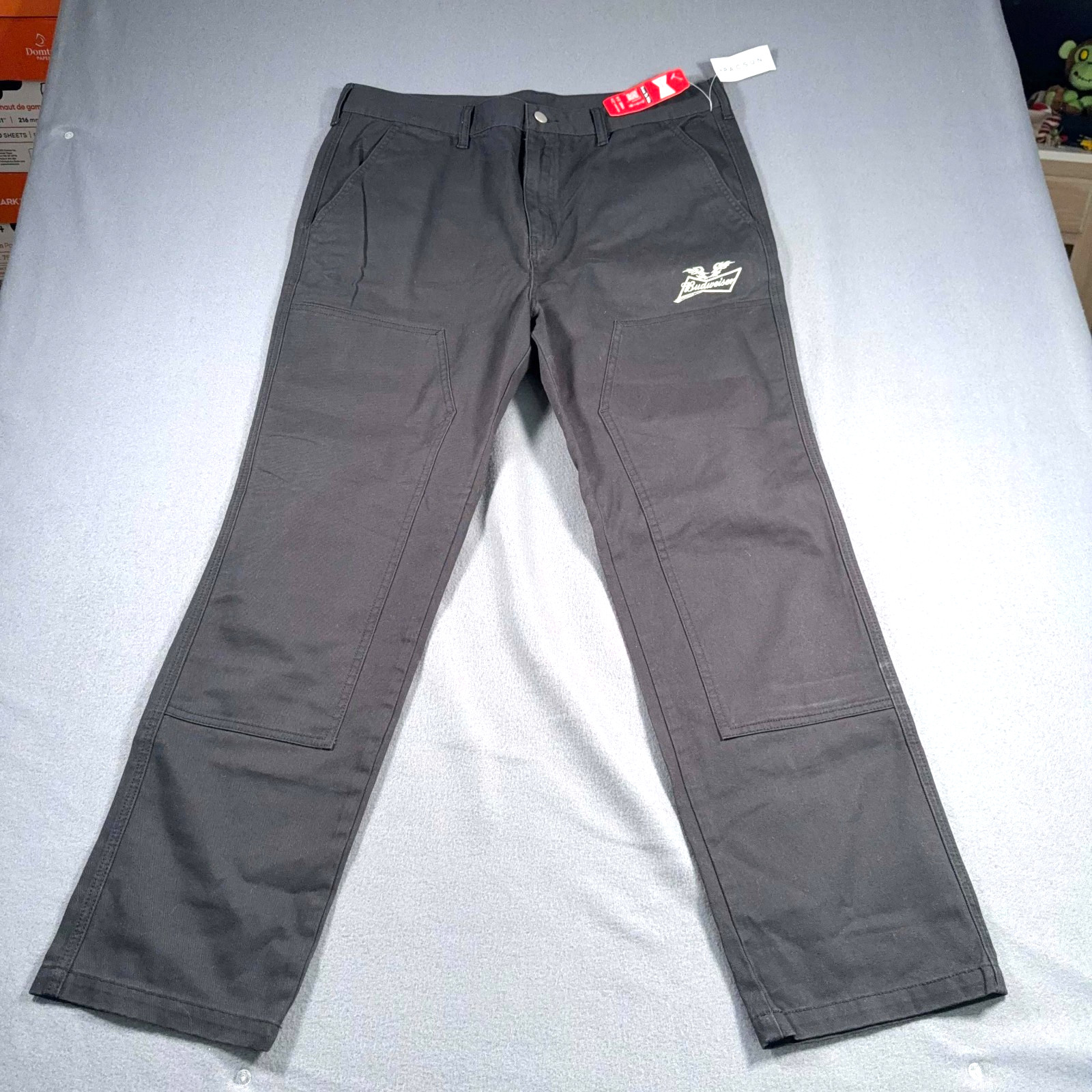 PacSun X Budweiser Double Knee Workwear Pants Men\'s Sz 36x29 Black Khaki NWT