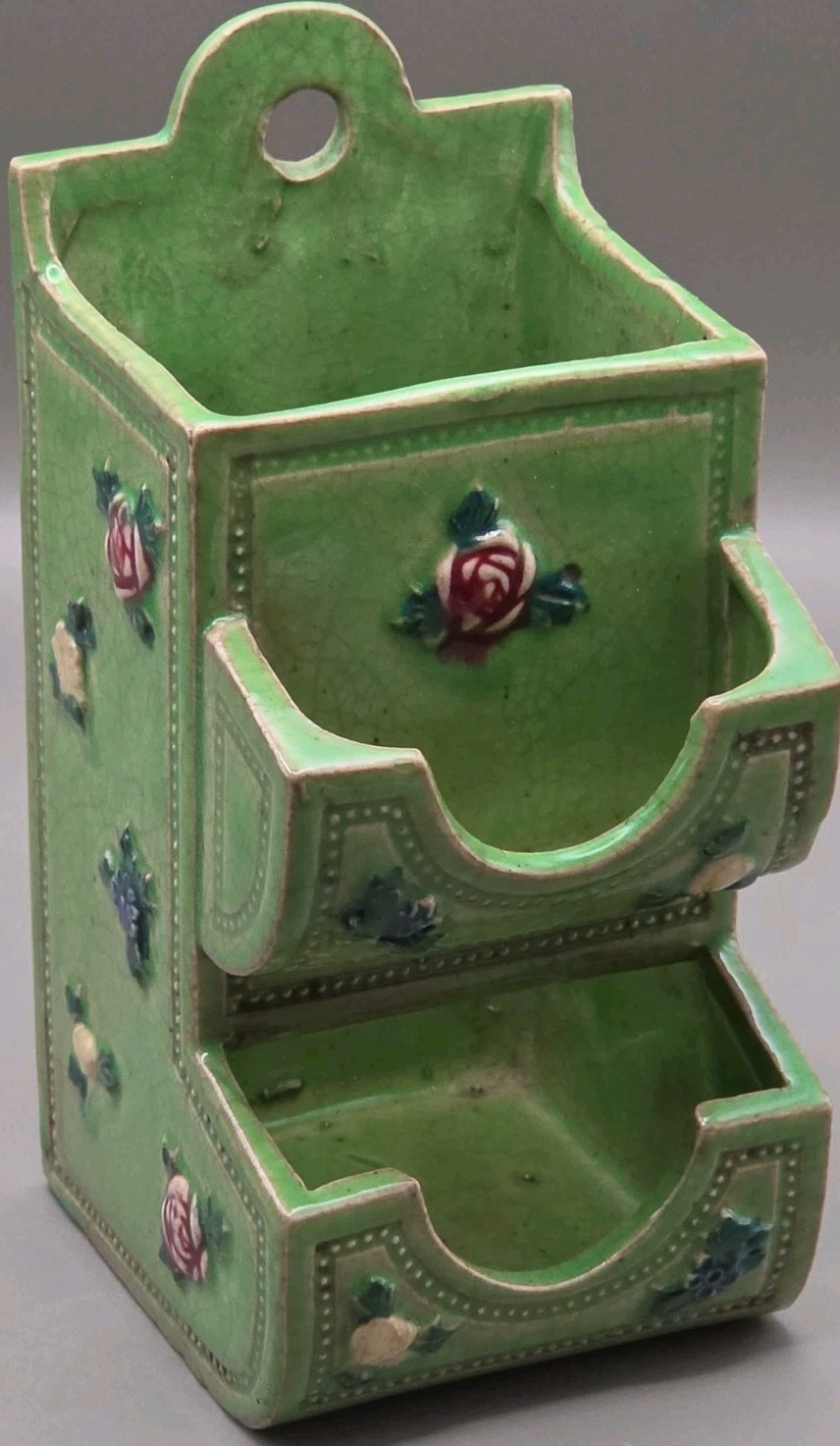 Vintage Ceramic Matchbook Holder Green Floral 6 3/4 Vintage Ceramic Matchbook Holder Green Floral 6 3/4