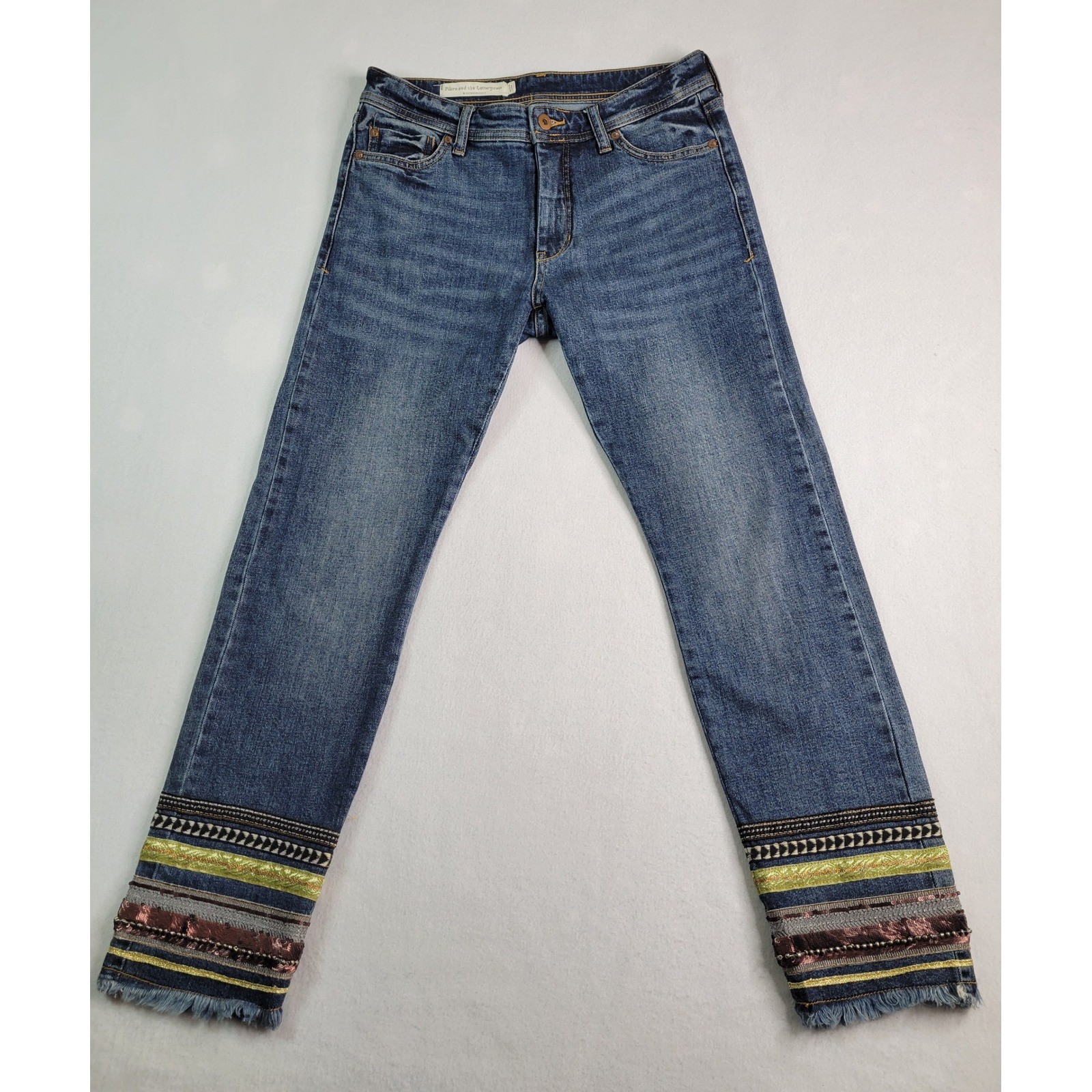 Pilcro and the Letterpress Anthropologie Embroidered Sequin Cuff Jeans sz 28x26 Pilcro and the Letterpress Anthropologie Embroidered Sequin Cuff Jeans sz 28x26