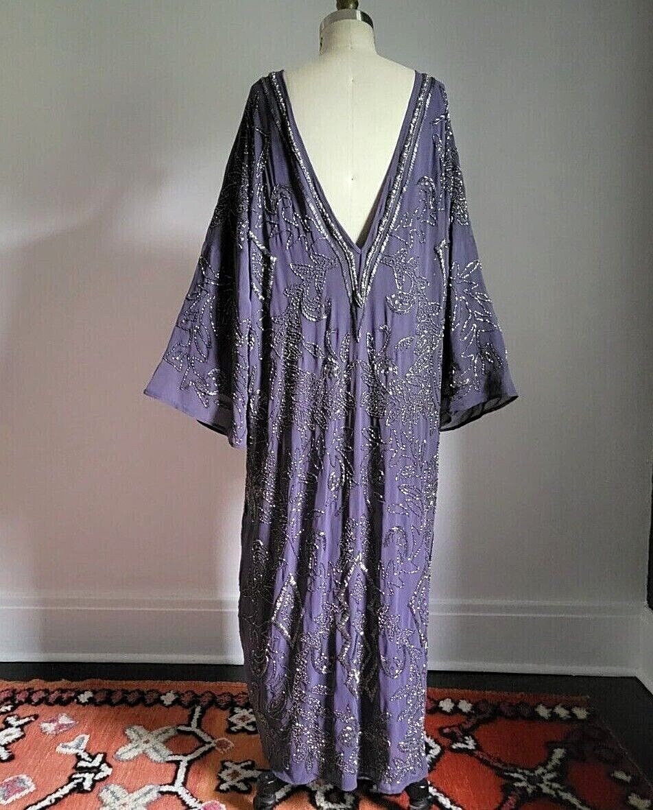 SOLD OUT  ZARA PURPLE MAXI CAFTAN DRESS ENCRUSTED with PEWTER BEADING NWT
