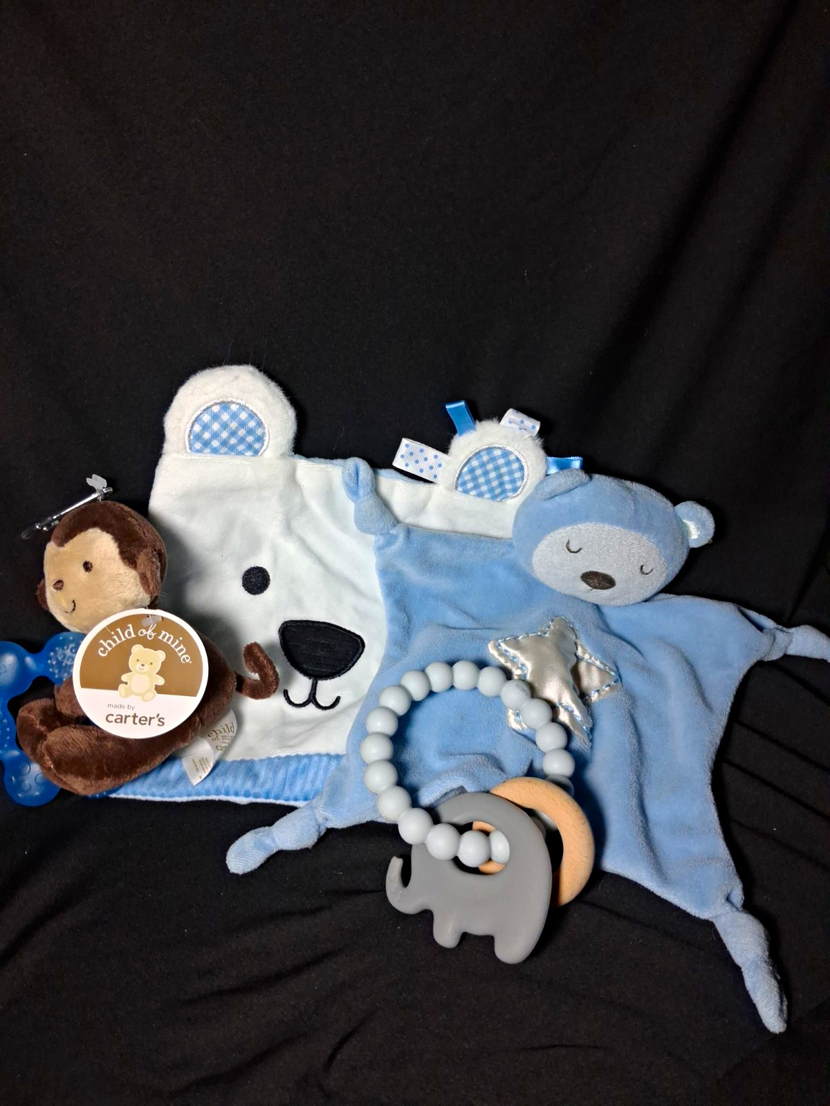 Carter\'s Child of Mine Lovey Security Blanket Set Bear Monkey Teether, Blue Carter\'s Child of Mine Lovey Security Blanket Set Bear Monkey Teether, Blue