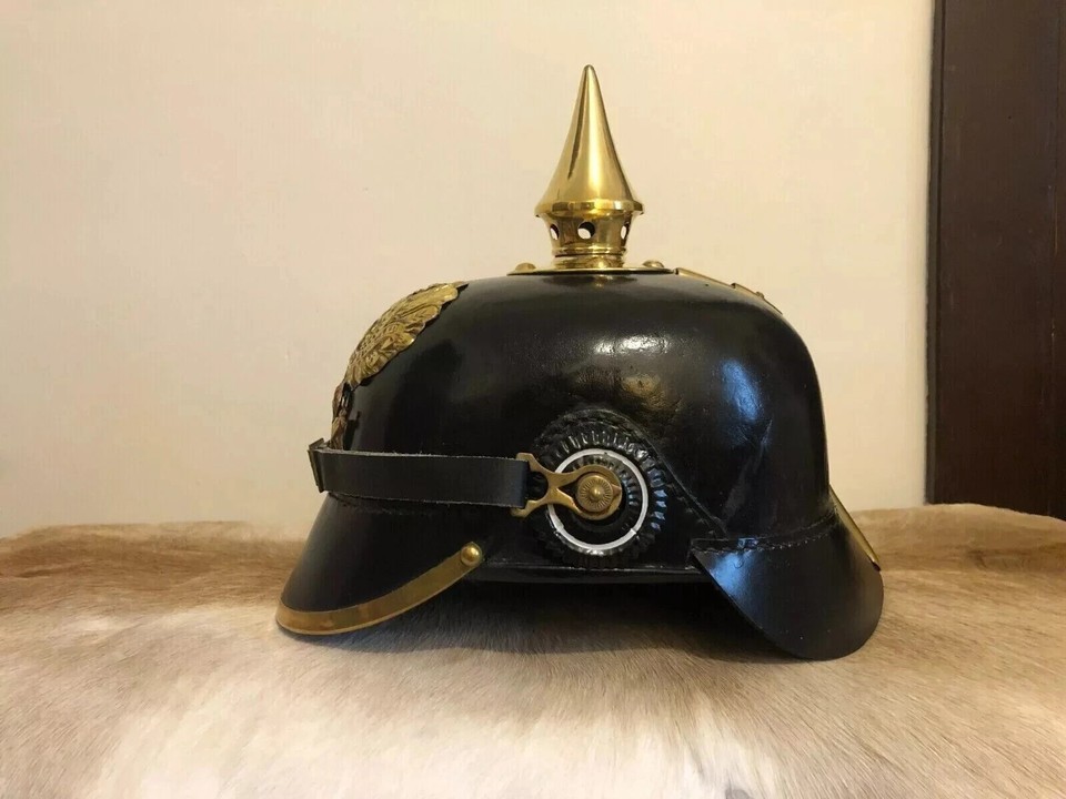 German Pickelhaube Prussian Leather Helmet Imperial Militaria Cap Gift