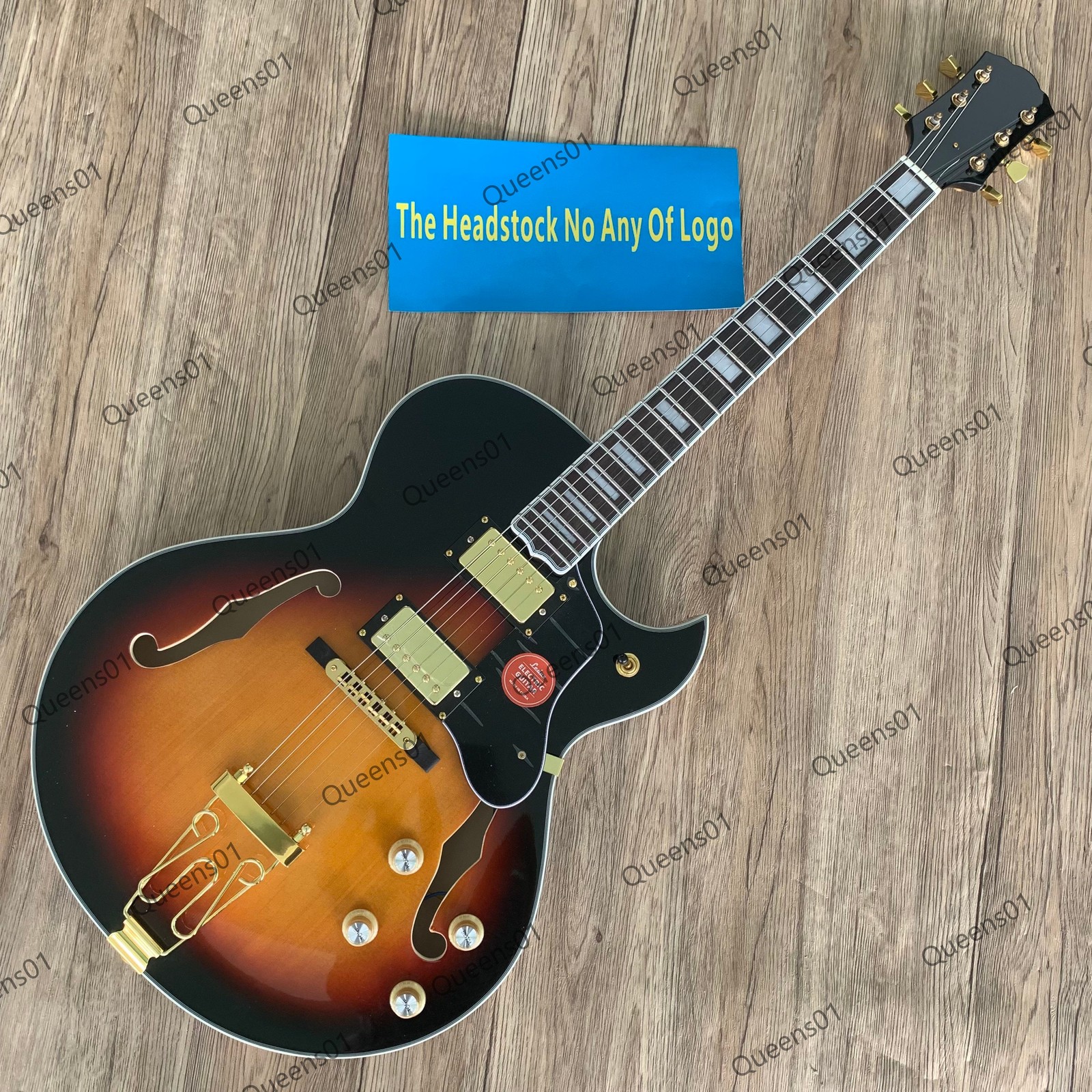 Semi-Hollow Electric Guitar Round Fret Gold HW Sunburst Bone Nut  HH Pickups