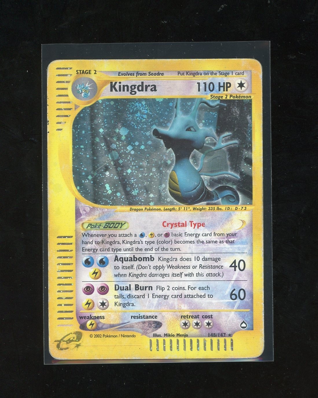 SWIRL 2003 Aquapolis Kingdra Holo Foil CRYSTAL 148/147 Secret Rare Pokemon WOTC