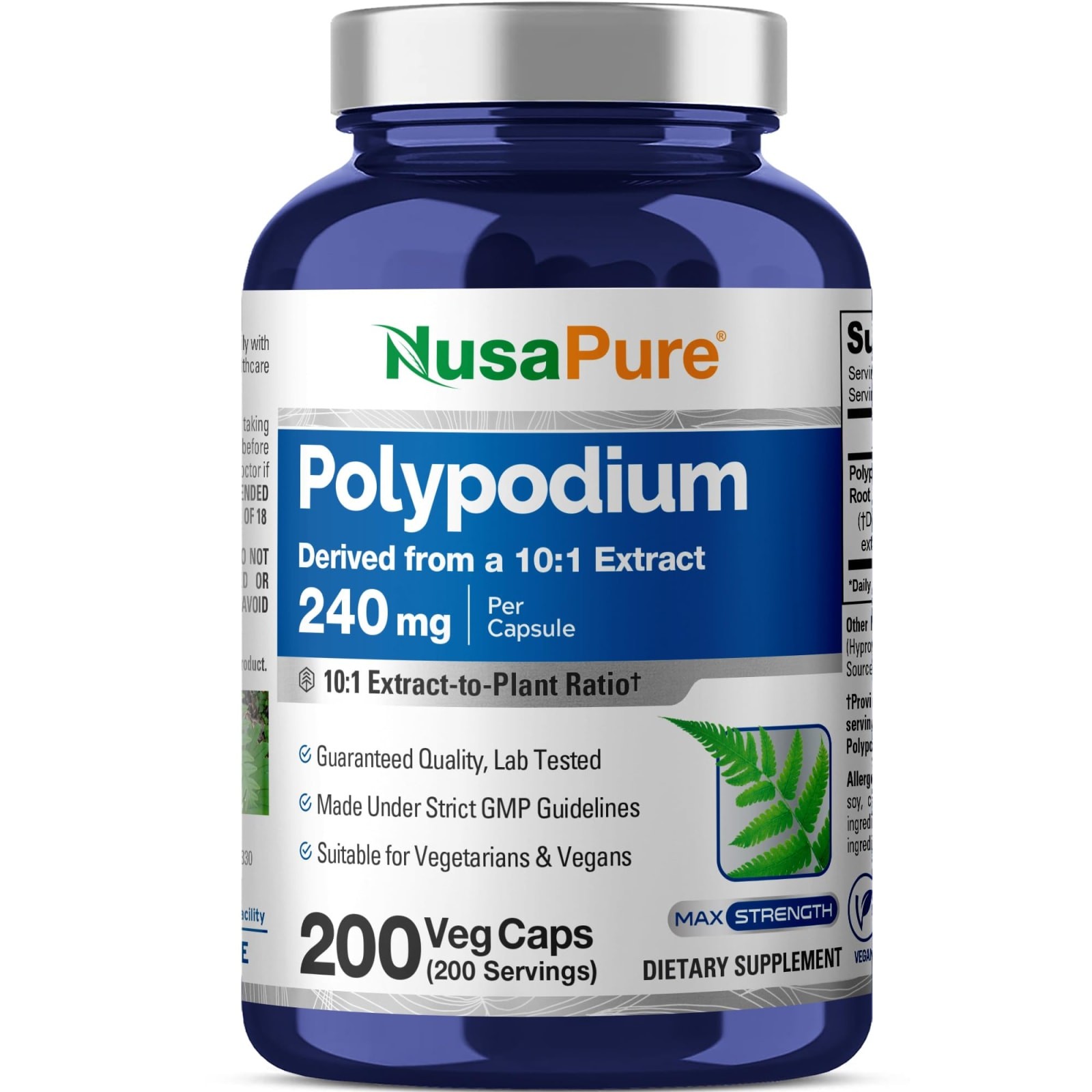 NusaPure Polypodium Leucotomos 240mg 200 Veg Capsules Vegan Non-GMO NusaPure Polypodium Leucotomos 240mg 200 Veg Capsules Vegan Non-GMO