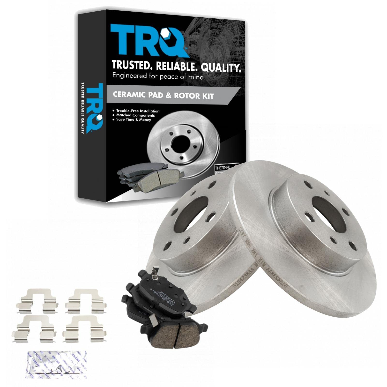 TRQ Rear Ceramic Brake Pad and Rotor Kit BKA14948 for 2012-2019 Fiat 500 Models TRQ Rear Ceramic Brake Pad and Rotor Kit BKA14948 for 2012-2019 Fiat 500 Models