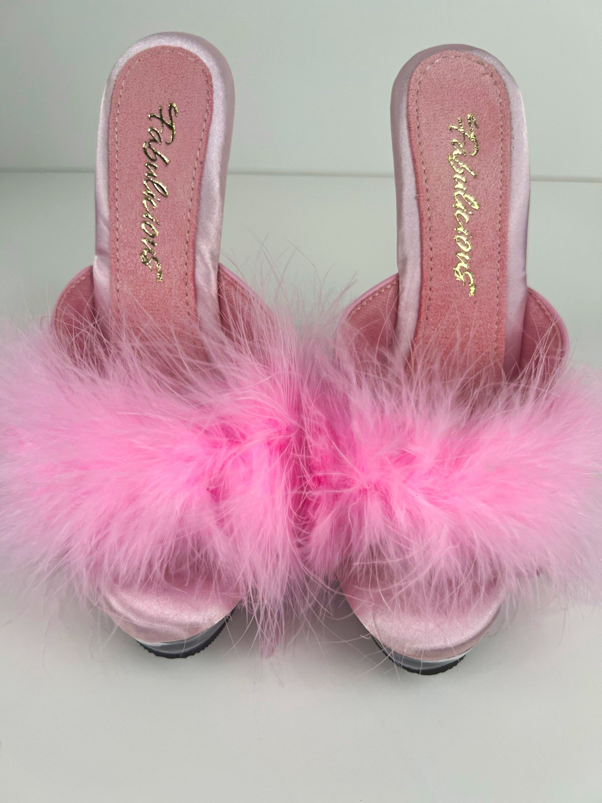 Fabulicious Women’s Pink Platform Stiletto Mule Open Toe Faux Fur Slip On US 5