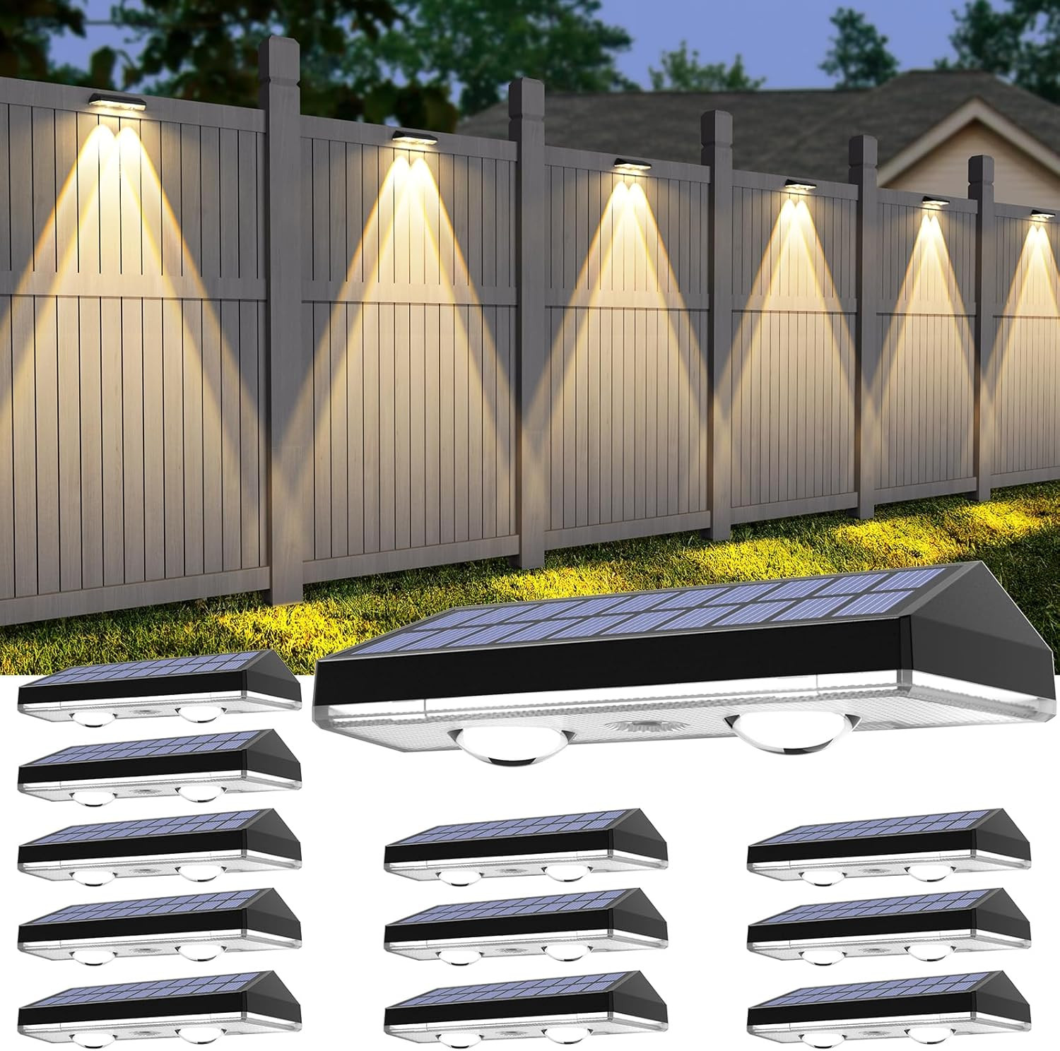 Solar Fence Lights Outdoor, 12 Pack Warm White & RGB 8 Colors Fence Lights Solar Solar Fence Lights Outdoor, 12 Pack Warm White & RGB 8 Colors Fence Lights Solar