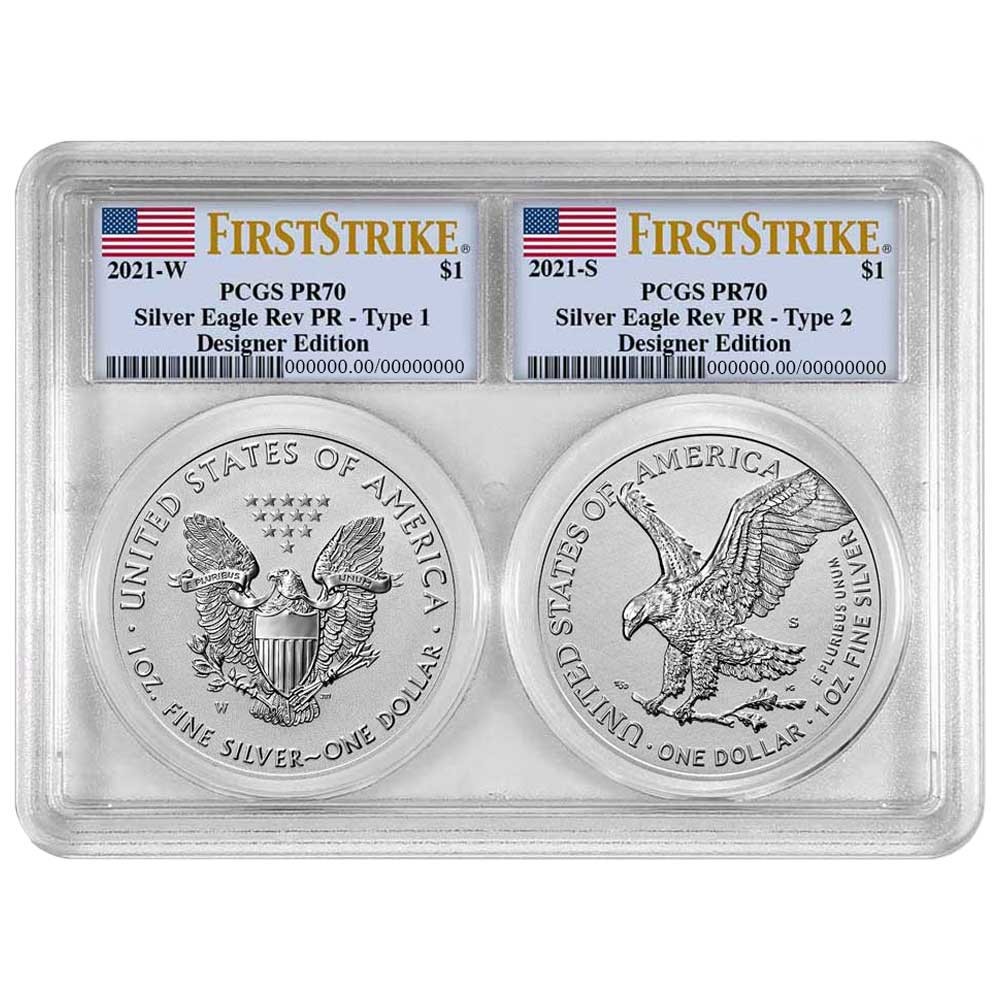 2021 Reverse Proof American Silver Eagle Designer 2pc Set PCGS PR70 FS Flag 2021 Reverse Proof American Silver Eagle Designer 2pc Set PCGS PR70 FS Flag
