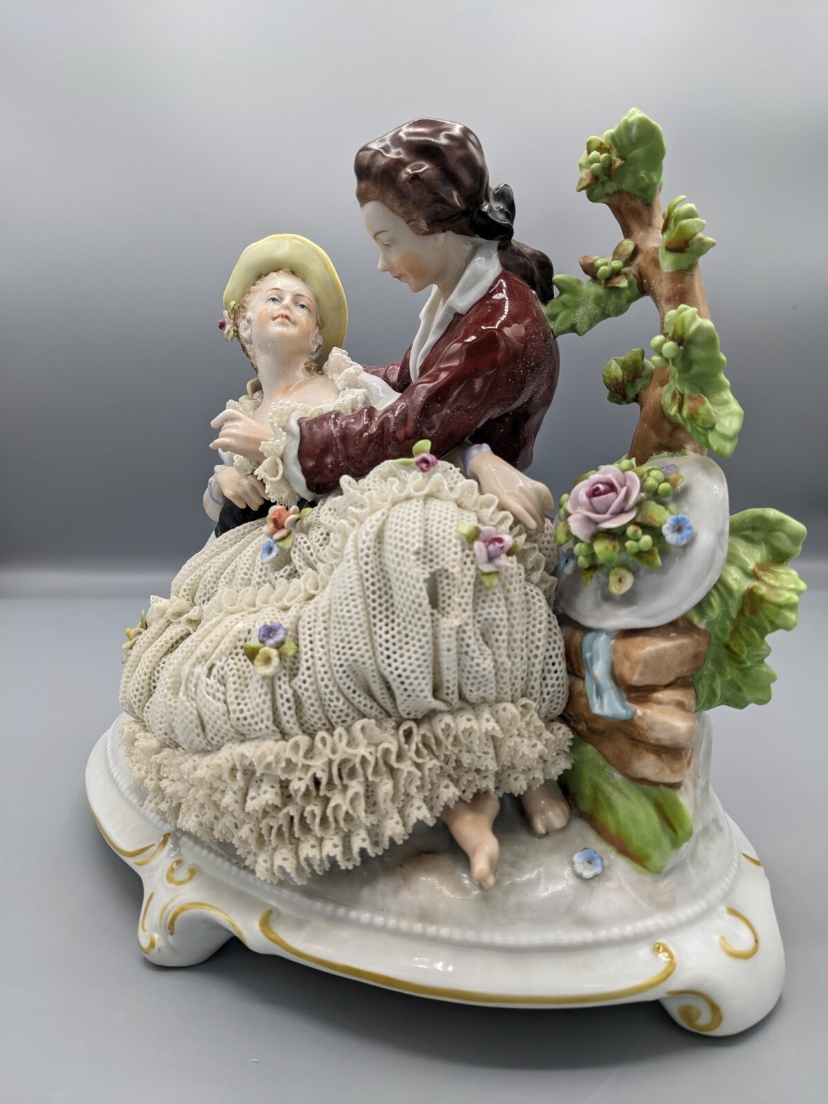 Vintage Dresden German Porcelain Lace Figurine In the Nature 9\ Vintage Dresden German Porcelain Lace Figurine In the Nature 9\