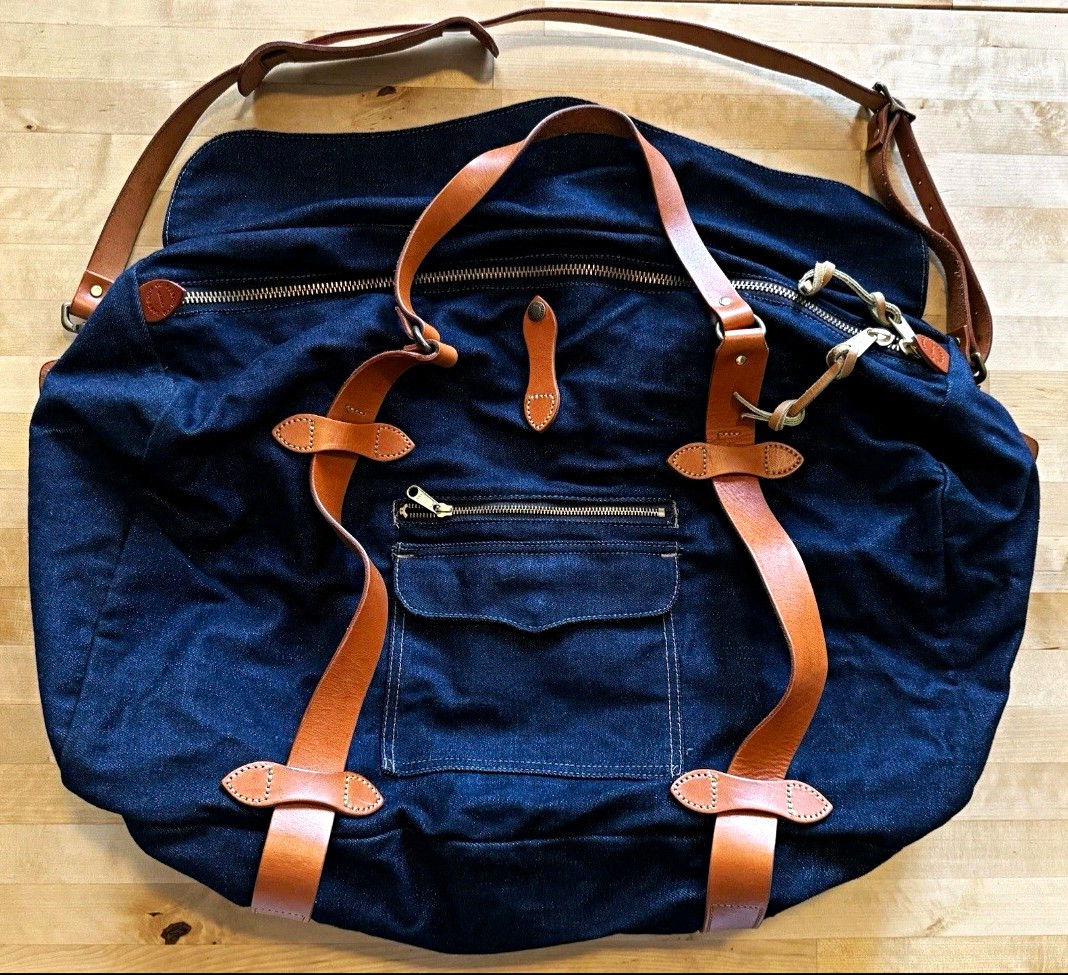Filson Medium Duffle Japanese Selvedge Denim Tan Leather Straps NWOT MINTY RARE