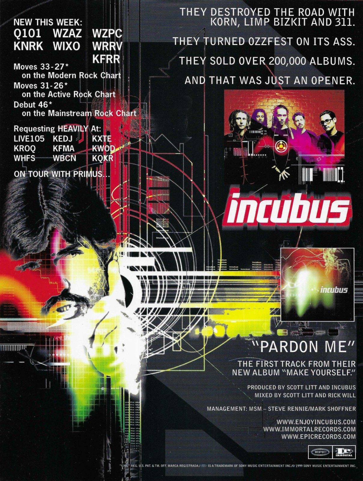 INCUBUS Vintage RARE Pardon Me PROMO TRADE AD Poster for 2000 MINT 8.5x11 USA INCUBUS Vintage RARE Pardon Me PROMO TRADE AD Poster for 2000 MINT 8.5x11 USA