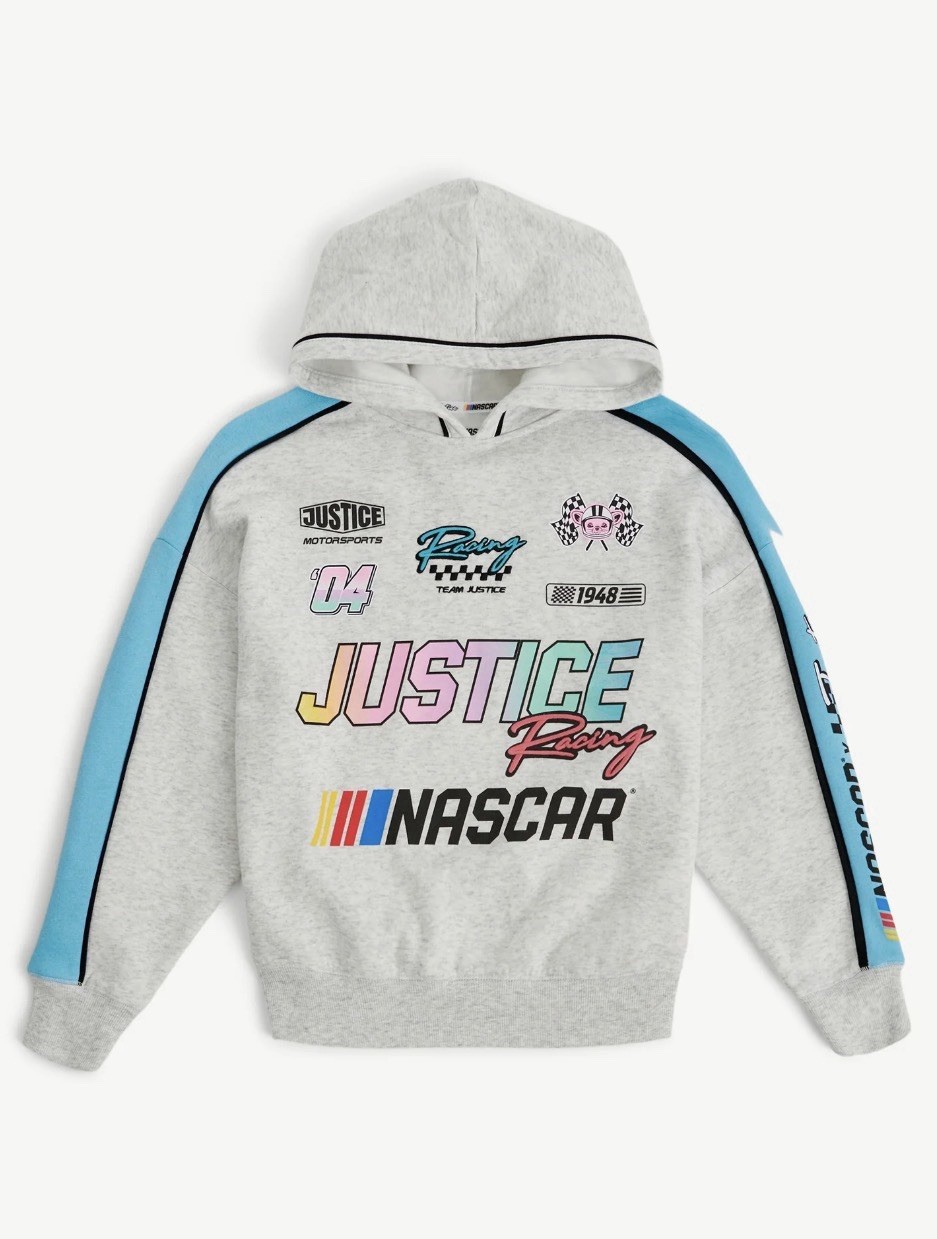Girls JUSTICE X NASCAR Gray Sweatshirt & Jogger Matching Set (Medium 10)