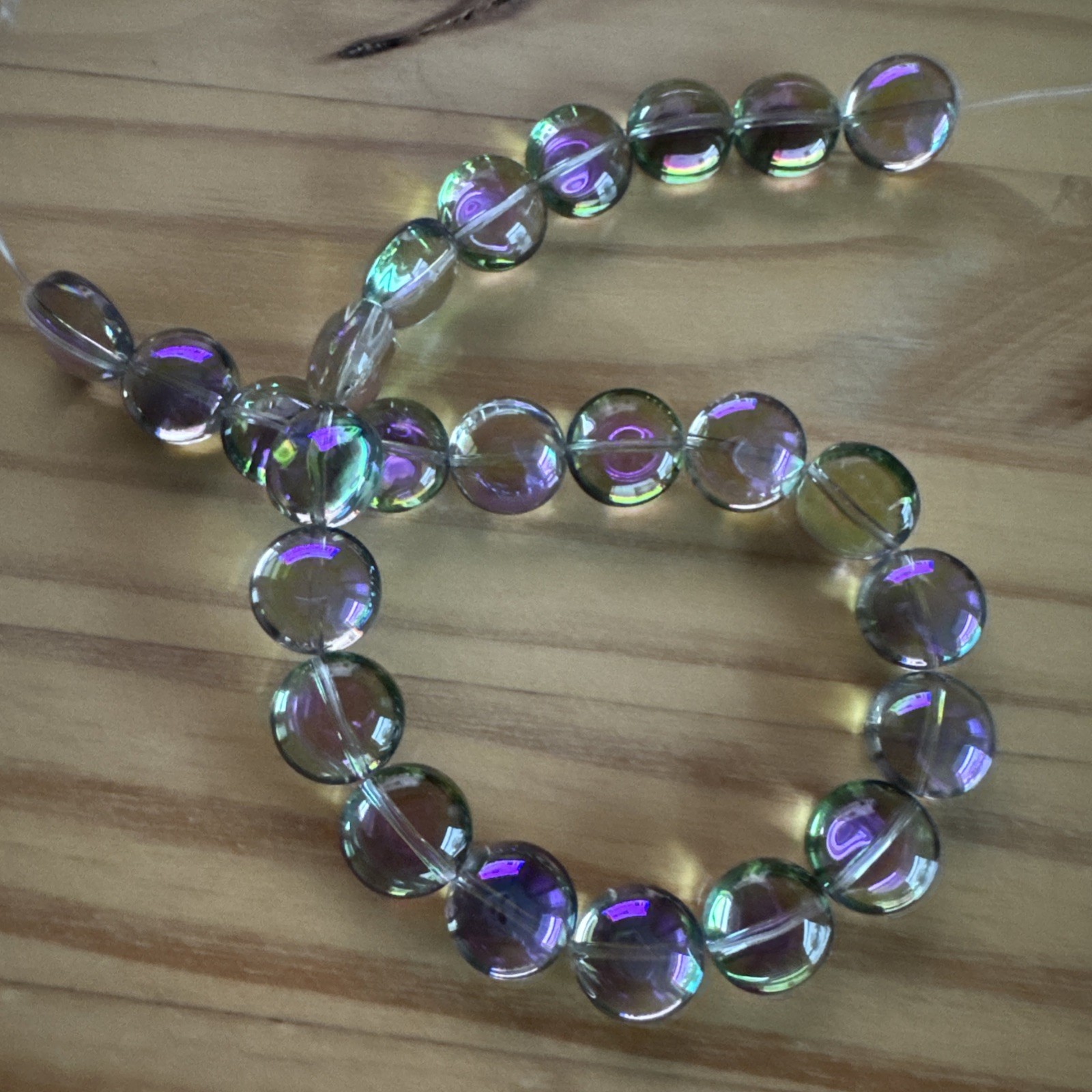 25 TRANSPARENT RAINBOW PLATED FLAT ROUND 13mm GLASS BEADS    DIY Jewelry