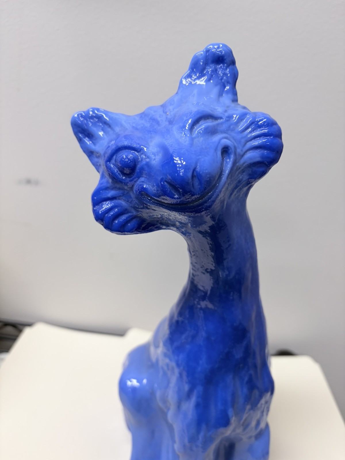 Fenton Winking Alley Cat Blue Slag Art Glass Figurine Handmade USA
