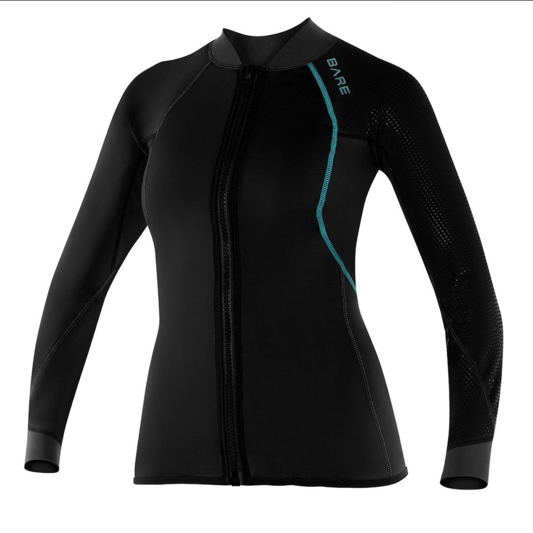NWT BARE ExoWear Women’s Sz 2 Thermal Wetsuit Jacket Black Scuba Dive Surf 