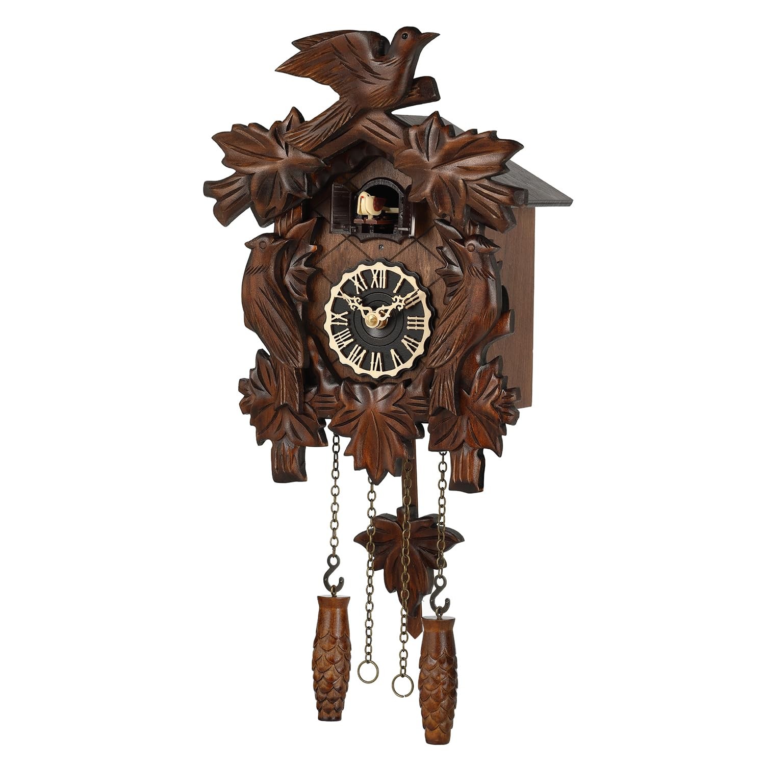 Handcrafted Black Forest Cuckoo Clock with 12 Melodies and Night Sensor