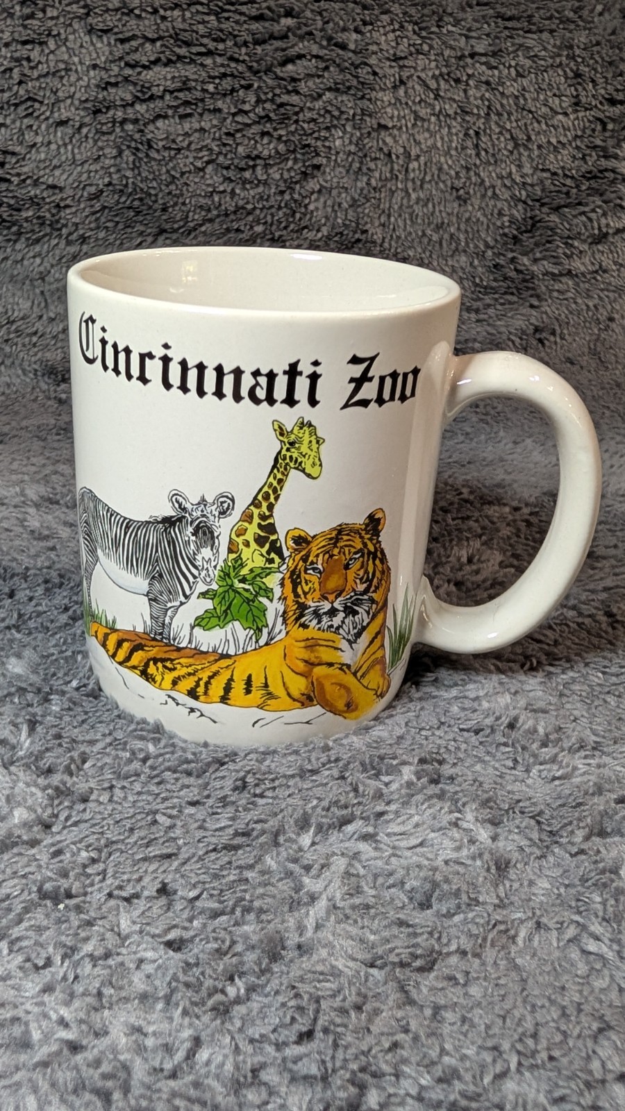 Vintage Cincinnati Zoo Souvenir Coffee Mug Tiger Giraffe Zebra Animal Ceramic
