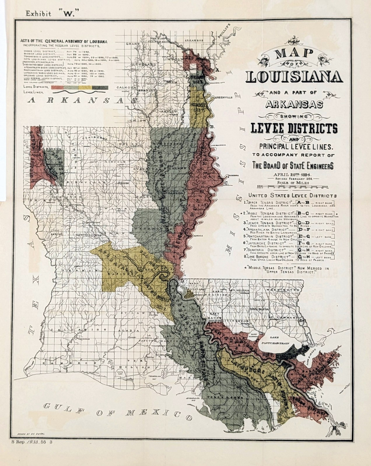 1894 Louisiana Map Southern Arkansas LEVEE DISTRICTS New Orleans ORIGINAL 1894 Louisiana Map Southern Arkansas LEVEE DISTRICTS New Orleans ORIGINAL