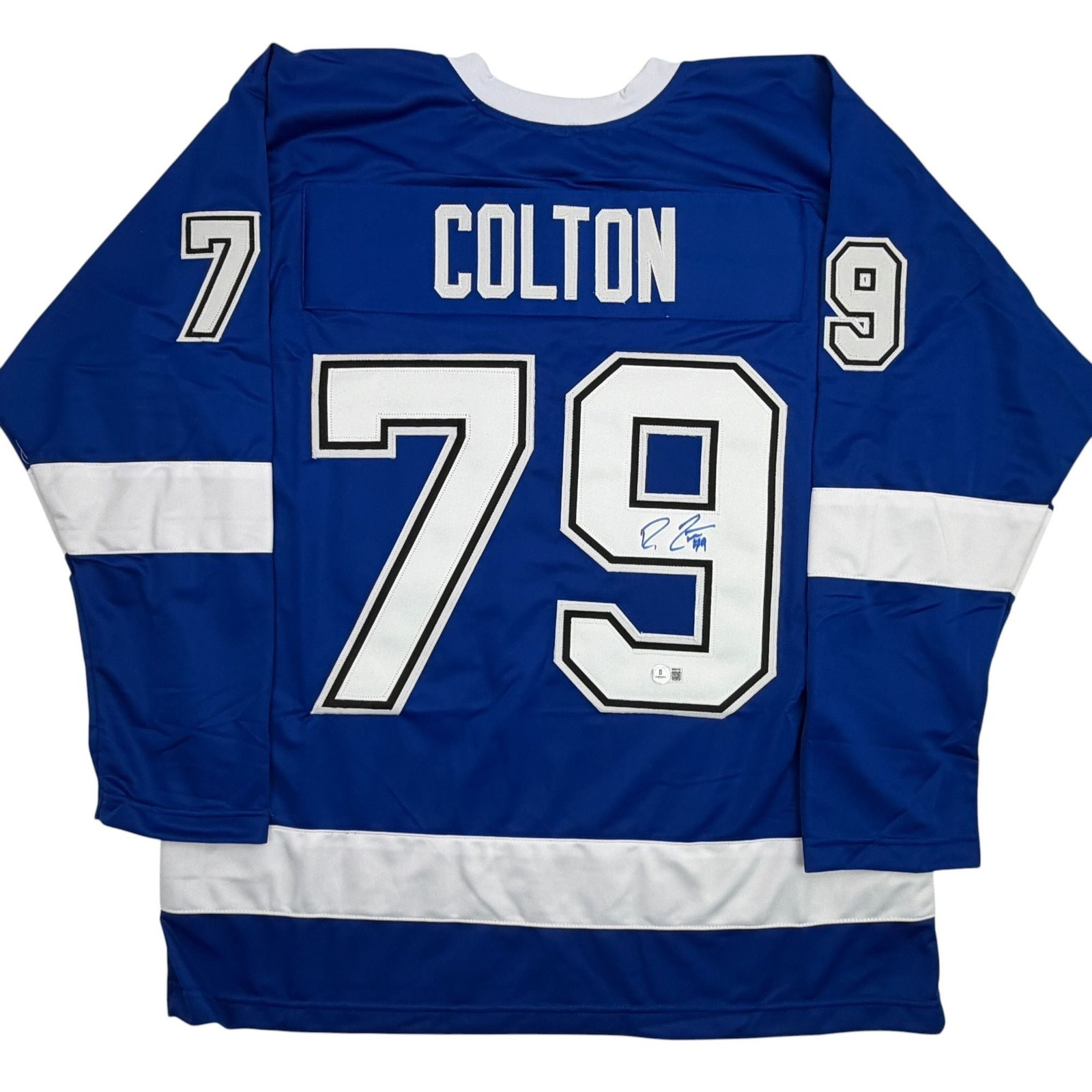 Autographed/Signed Ross Colton Tampa Bay Blue Hockey Jersey Beckett BAS COA Autographed/Signed Ross Colton Tampa Bay Blue Hockey Jersey Beckett BAS COA