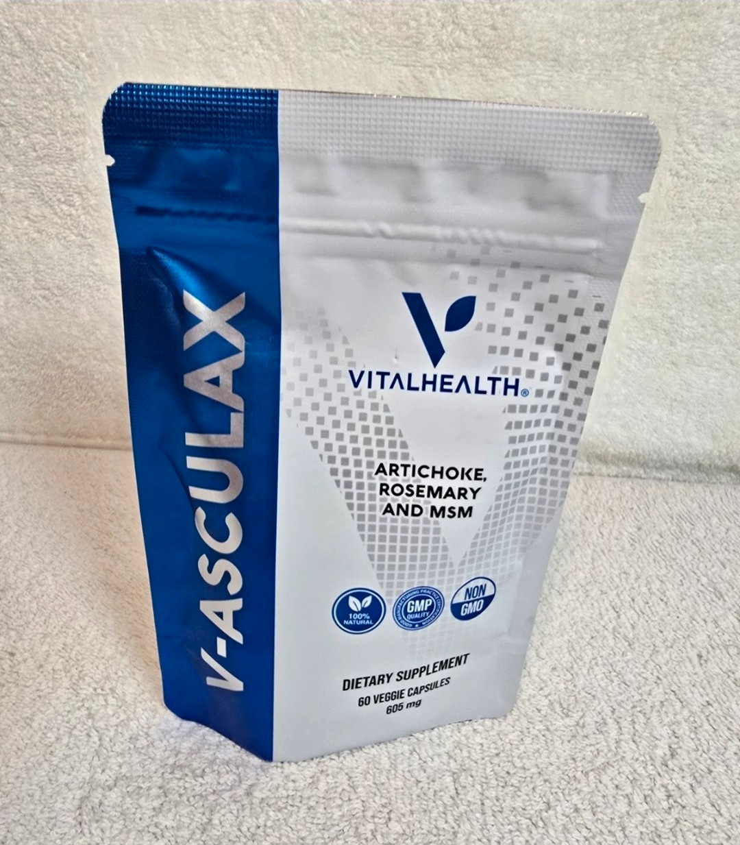 VitalHealth V-Asculax Artichoke Rosemary MSM Detox 60 Veg Caps 605mg Non-GMO
