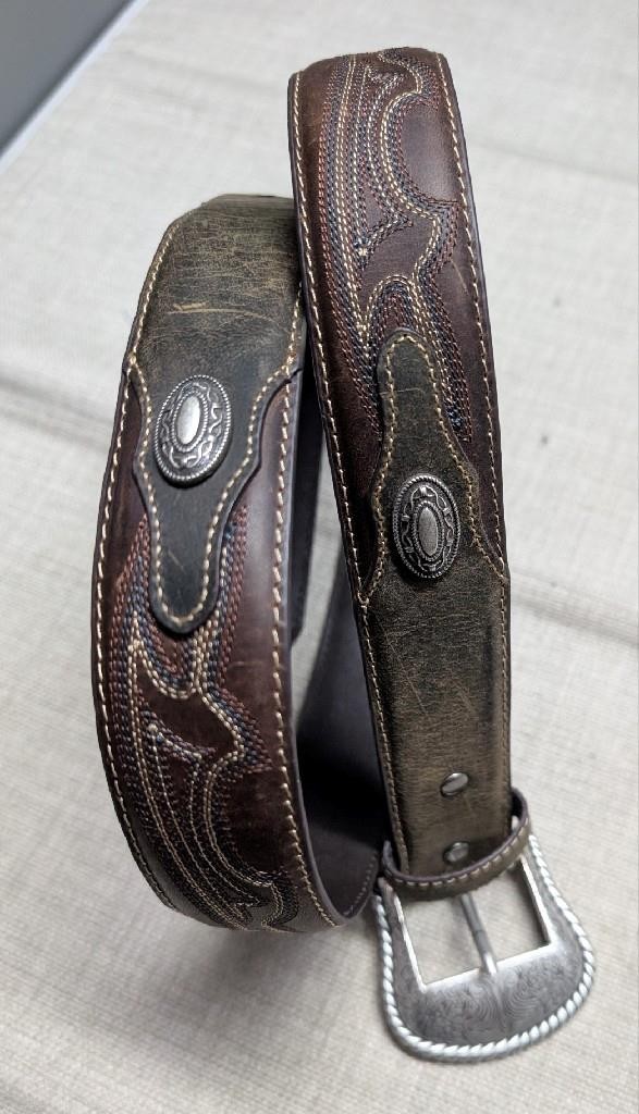 vintage CODY JAMES buckle belt 38 concho WESTERN brown leather