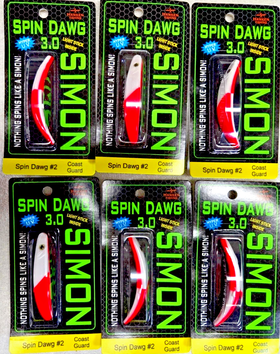 6 Packs Hawken Simon Spin Dawg 3.0 #2 Coast Guard SSD30002 NEW Lures 6 pk lot
