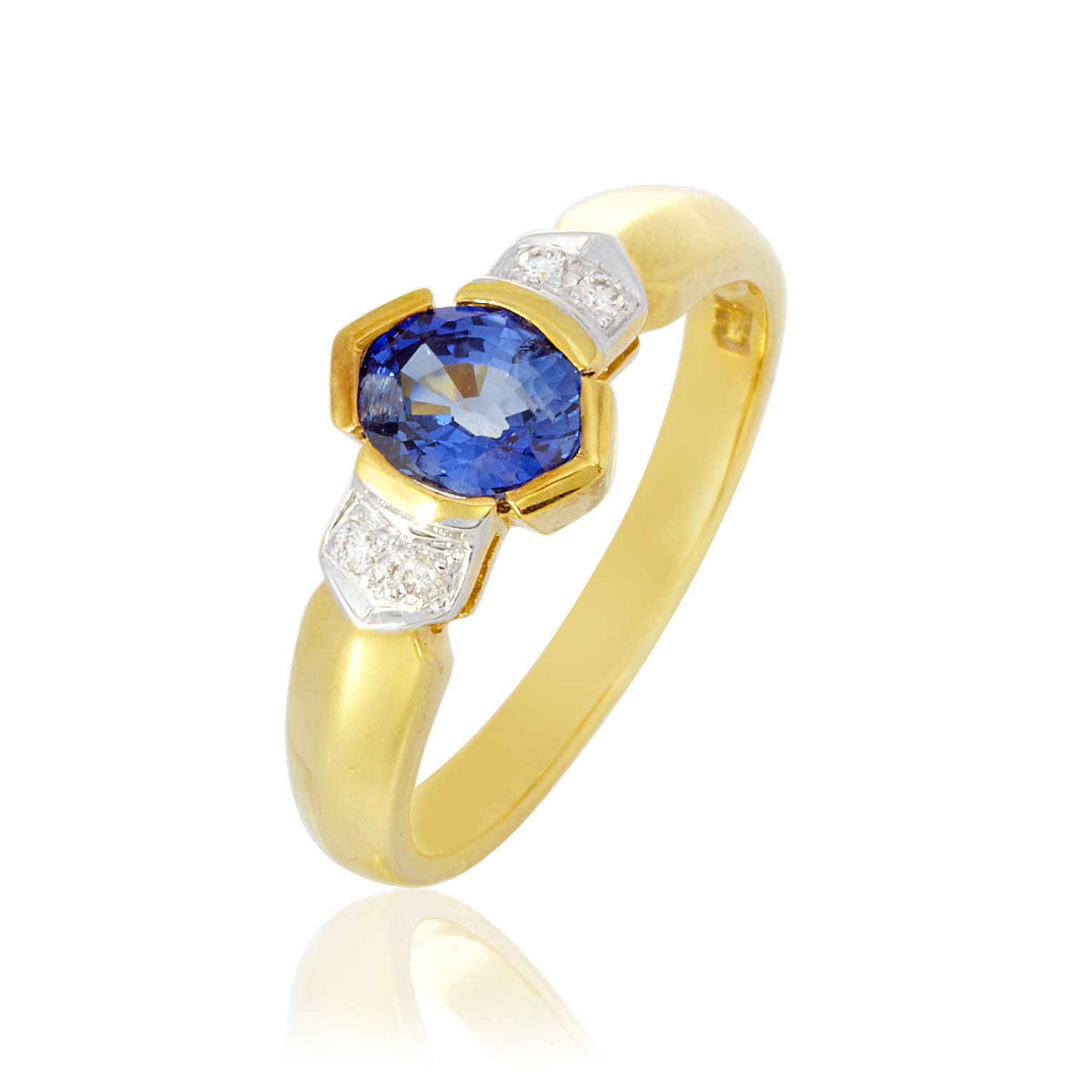 0.90ct Oval Sapphire Diamond Ring Jewelry 18K Yellow Gold Ornament Authentic