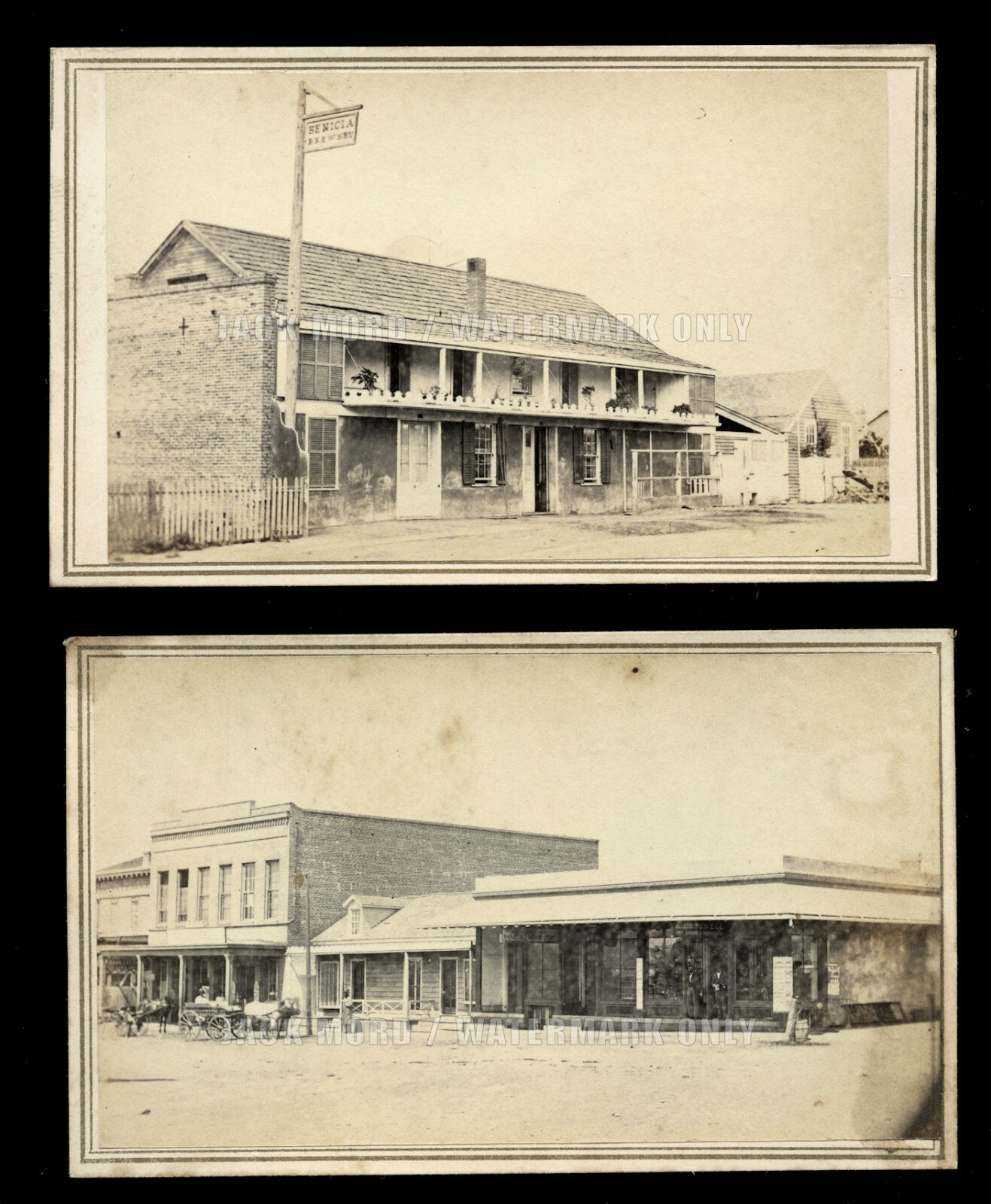 Two Very Rare BENICIA California Town View CDVs Storefront Brewery 1860s Two Very Rare BENICIA California Town View CDVs Storefront Brewery 1860s