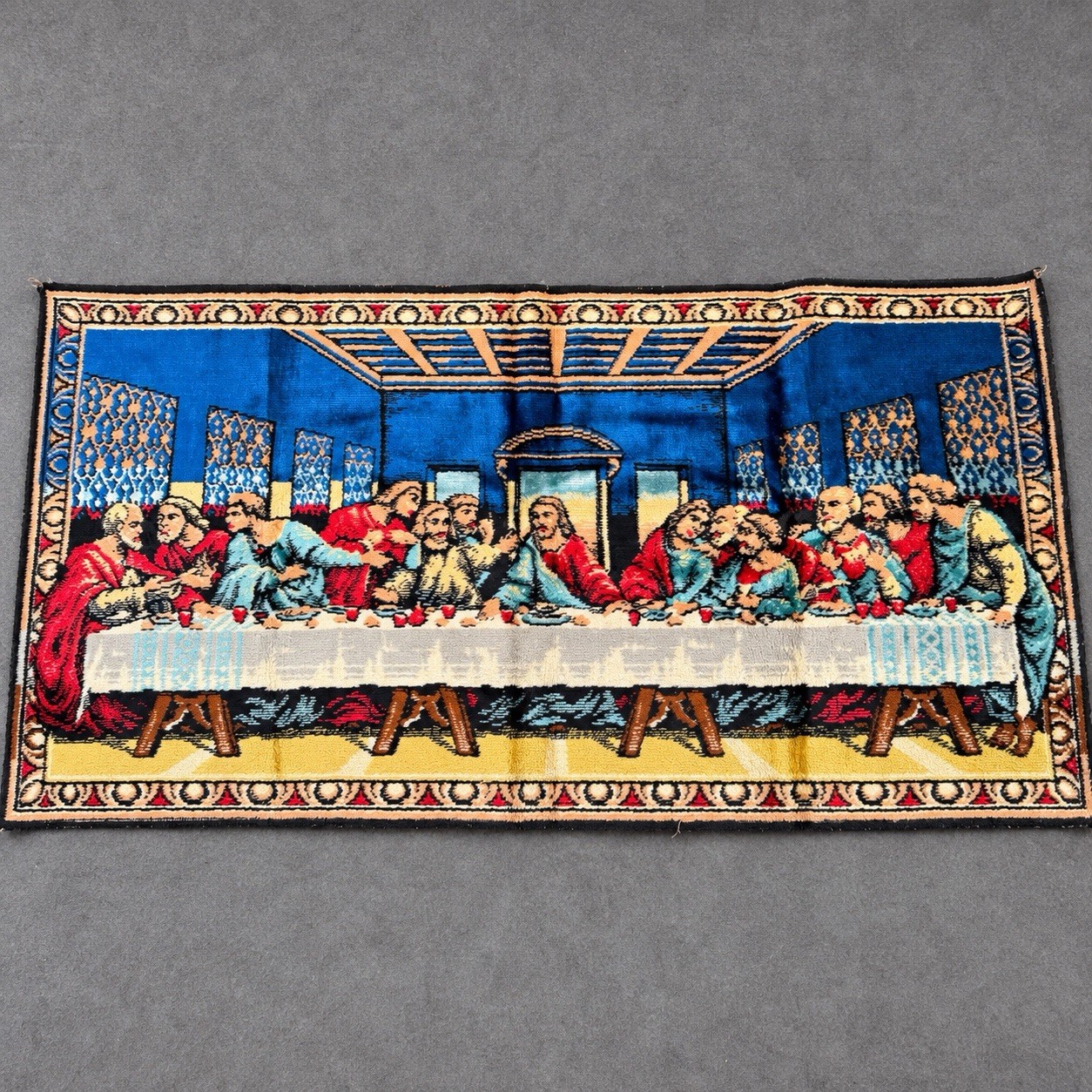 Vintage Italian Last Supper Velvet Tapestry Rug Wall Hanging Jesus Made Italy