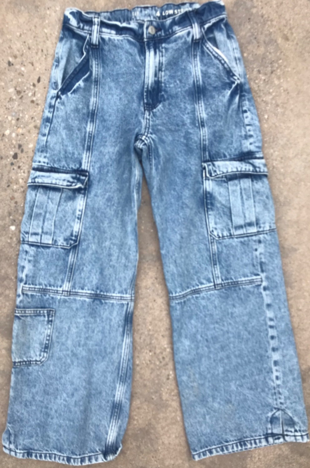 Gap Kids Sz 14 Low Stride Cargo Pocket Blue Jeans Y2K Loose Fit Measure 23Wx25L Gap Kids Sz 14 Low Stride Cargo Pocket Blue Jeans Y2K Loose Fit Measure 23Wx25L