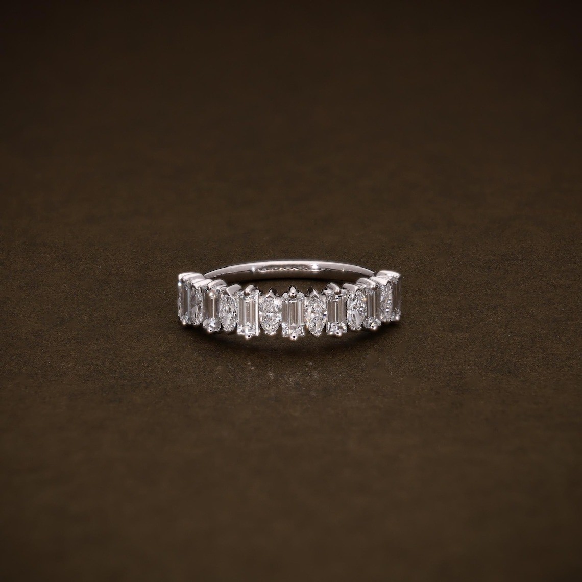 1.20 TCW Marquise & Emerald Cut Moissanite Wedding Band 14K White Gold Plated